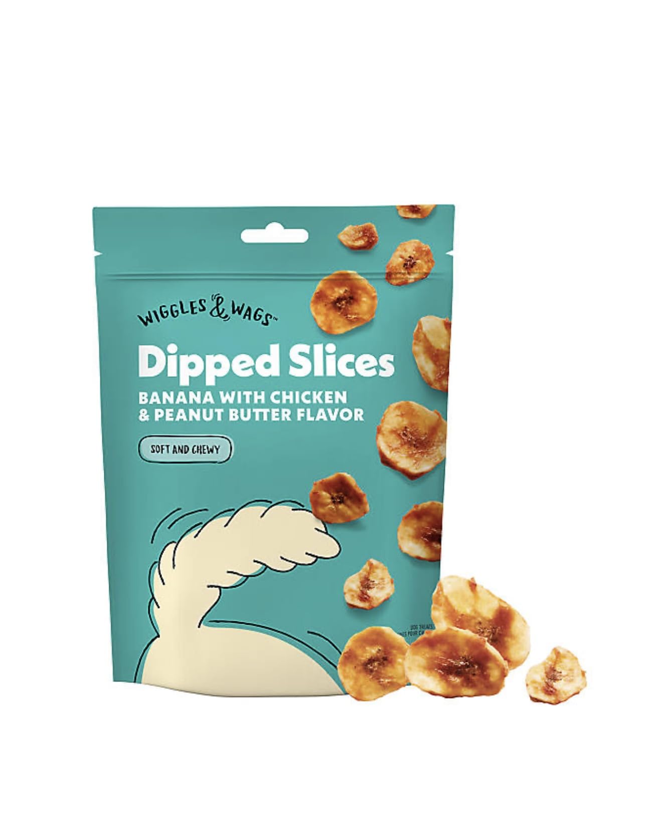 Wiggles & Wags Dipped Slices Dog Treats, Banana with Chicken & Peanut Butter Flavor, Soft and Chewy - 6 oz