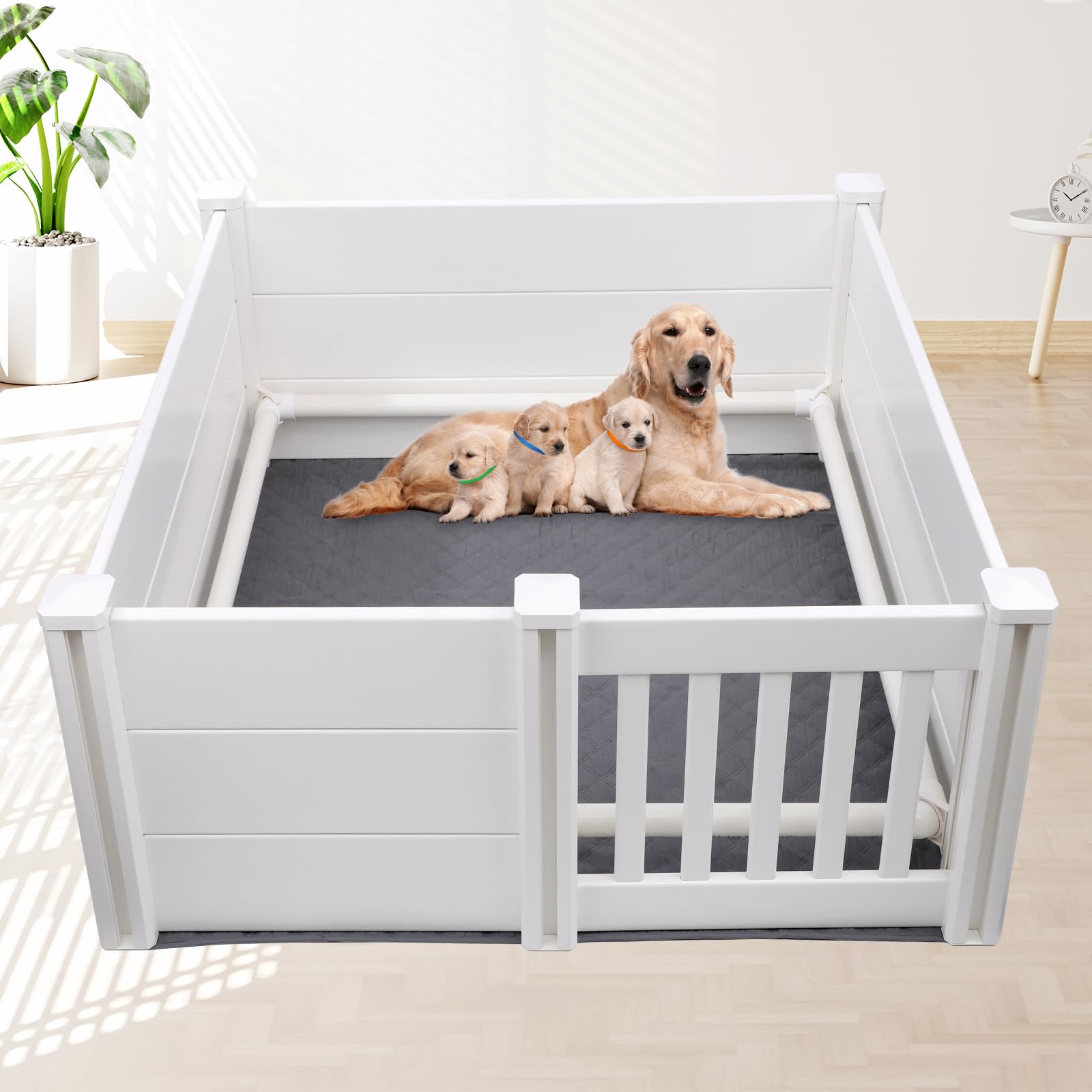 Whelping Box For Dogs And Puppies With Pig Rails And Waterproof Whelping Pad, Whelping Supplies With Adjustable Height Door Id C