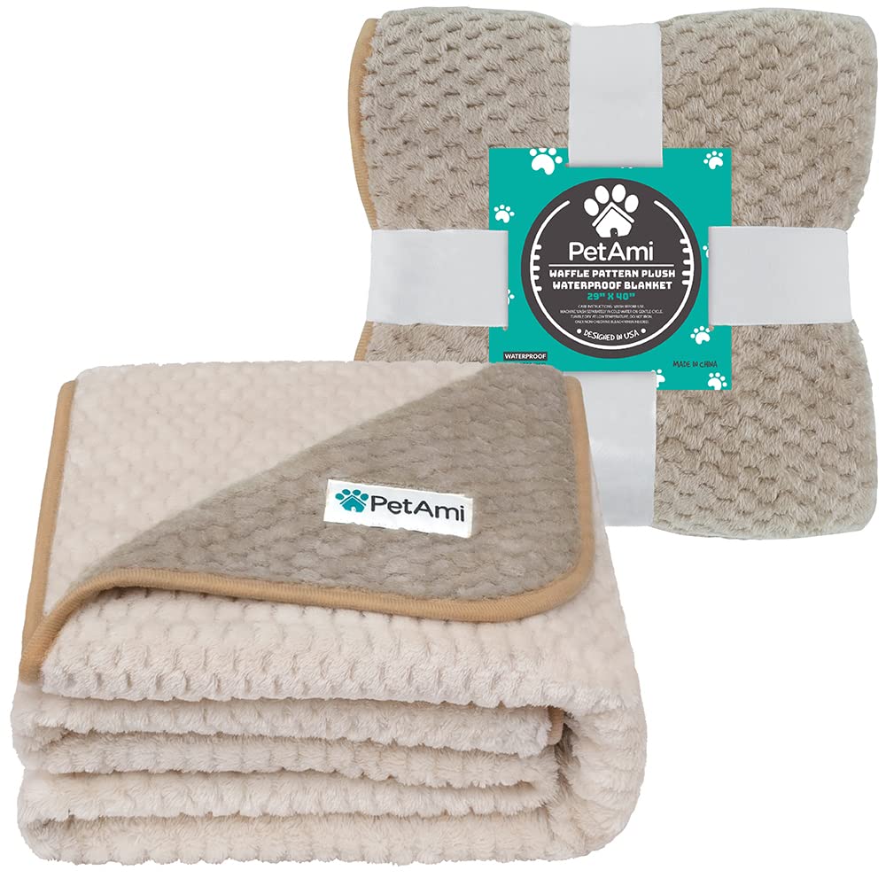 Petami Waterproof Dog Blanket, Leakproof Puppy Blanket For Small Medium Dog, Furniture Sofa Couch Cover Protector, Fleece Pet Throw Indoor Cat Kitten, Reversible Washable Soft Plush, 29X40 Taupe Beige