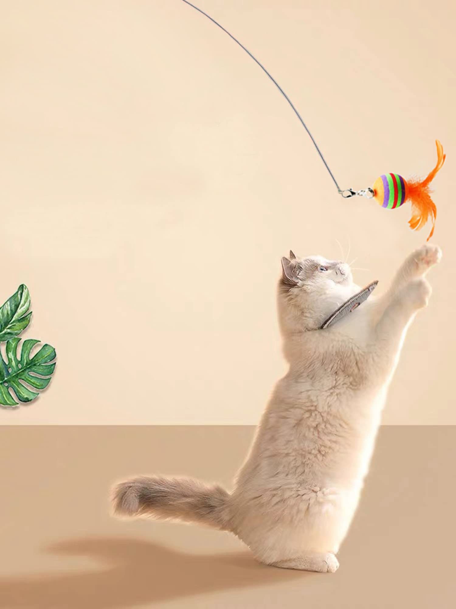 Benemall Interactive Cat Feather Toy - Super Suction Cup, 3 Replaceable Feathers, Bell & Spring Wand - Fun for Indoor Cats (Fly Bird Blue)