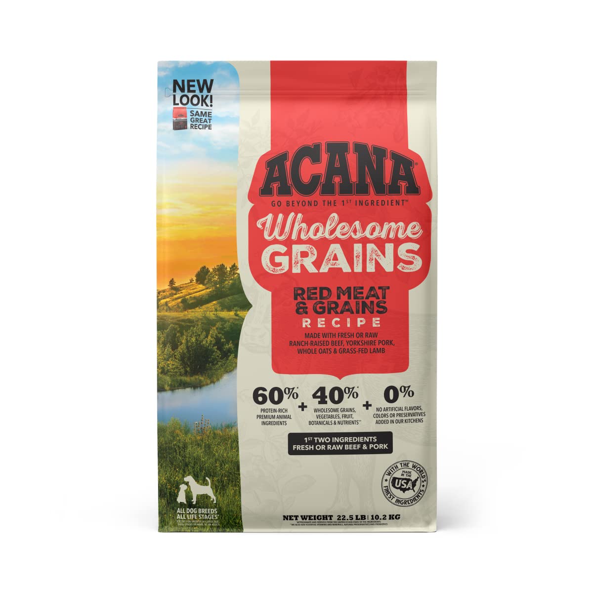 ACANA Wholesome Grains Dry Dog Food, Red Meat and Grains, Gluten Free, Beef, Pork, and Lamb Recipe, 22.5lb