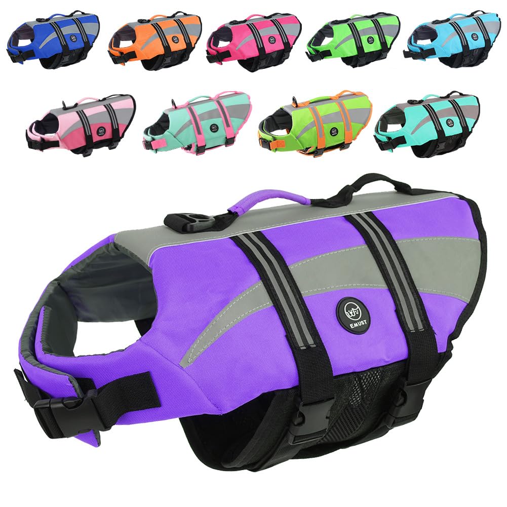 Emust Life Vests For Dogs, Lightweight Small/Medium/Large Dog Life Preserver, Xl Dog Life Jacket For Swimming/Boat/Water, Life Jacket For Large Dogs,Purple, Xl