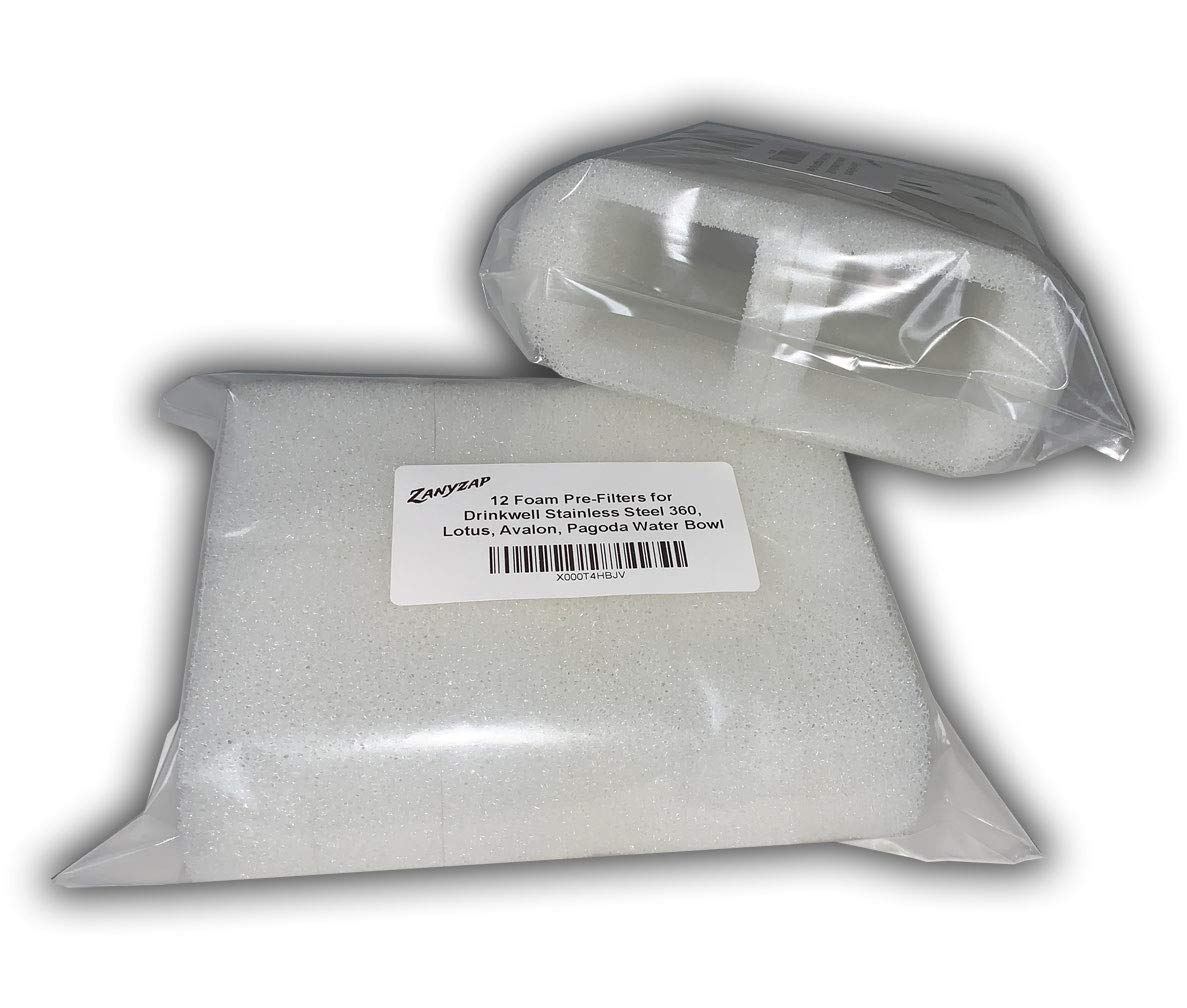 Zanyzap 12 Foam Pre-Filters For Drinkwell Stainless Steel 360, Lotus, Avalon, Pagoda Water Bowl (White)