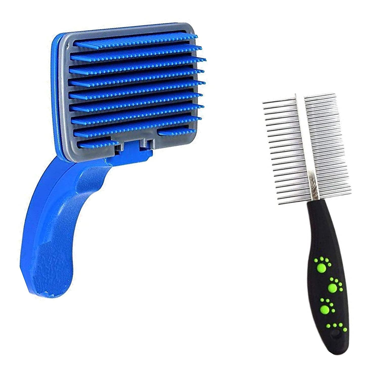 Rvpaws Dog Puppies And Cat Grooming & Deshedding Combo Pack Of Plastic Slicker Brush And Paw Double Side Comb For Dogs & Cats (C