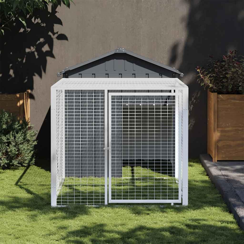 vidaXL Chicken Cage with Corral Galvanized Steel Grey 117x1220x123 cm, 3189073