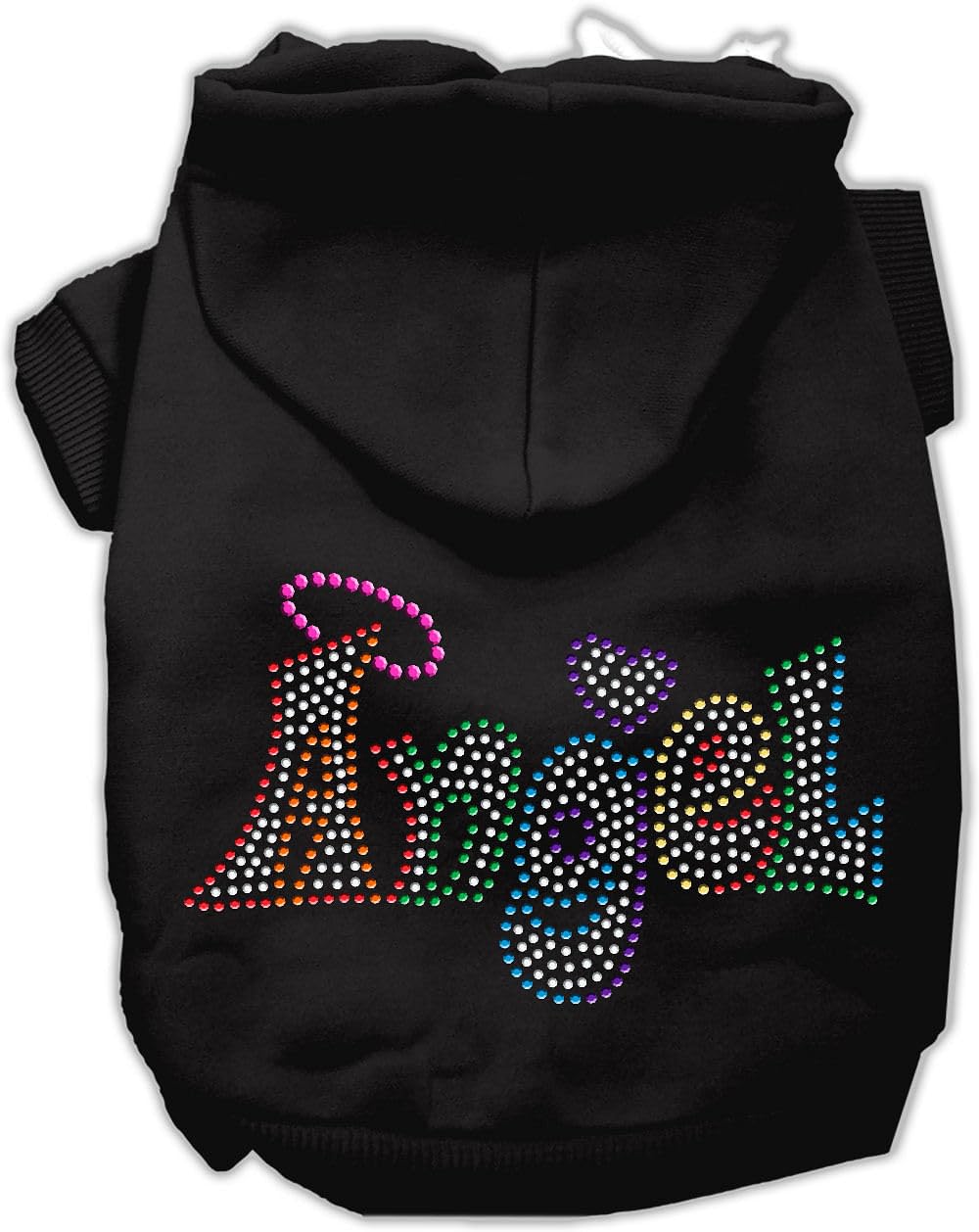 Pet, Dog & Cat Hoodie Rhinestone, 'Technicolor Angel' Black Xs (0-3 Lbs.)