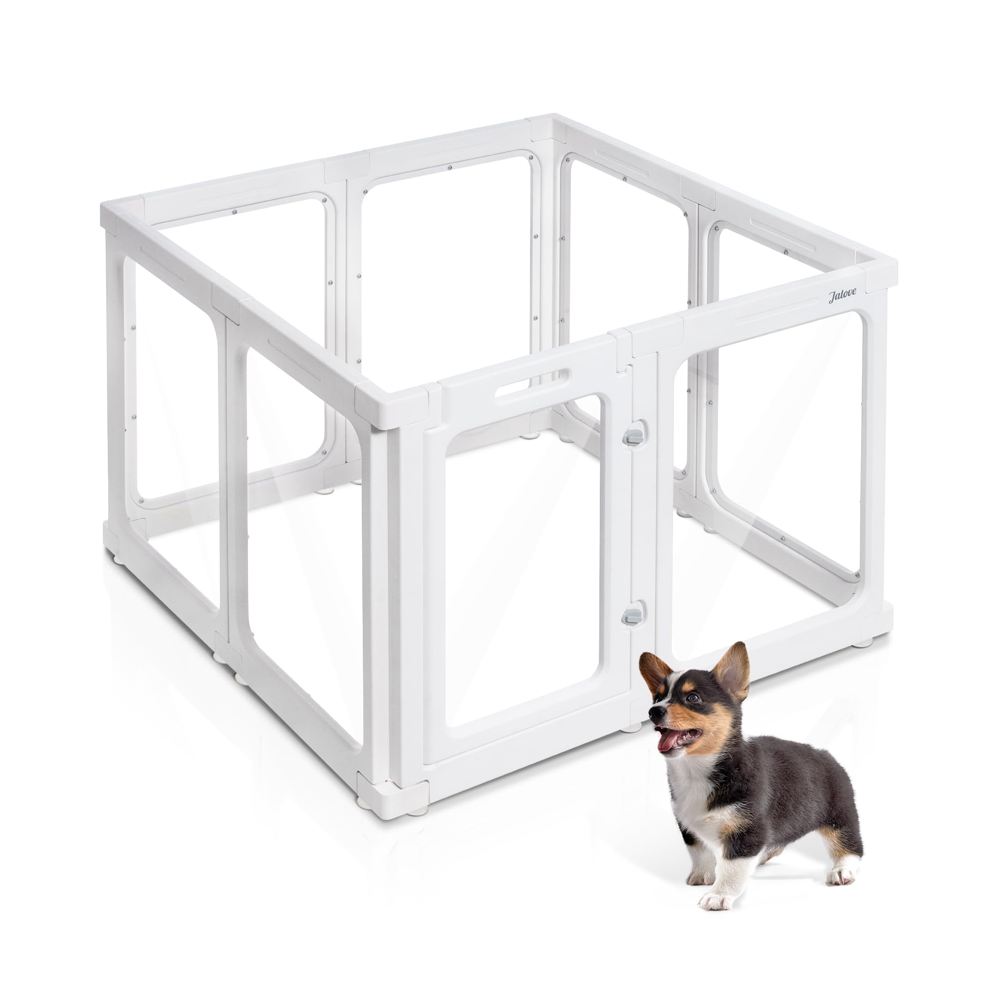 Jalove Clear Dog Playpen Indoor, 24'' Acrylic Plastic Pet Play Pen With Door, Playpen For Puppy Cat Rabbit Ferret, Easy To Insta