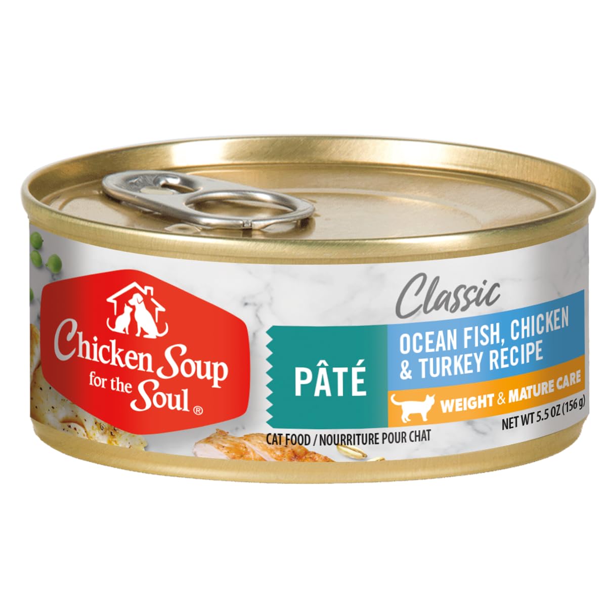 Chicken Soup For The Soul Classic Wet Senior Cat Food, Chicken & Turkey Pate, 5.5 Ounce Can (Pack of 24) | Soy Free, Corn Free, 