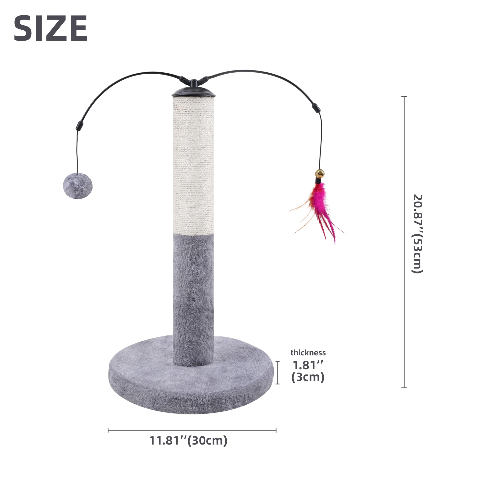 Yunique Cat Scratching Post, Cat Scratcher With Natural Sisal Rope For Indoor Cats, Scratching Posts With Dangling Balls And Fea