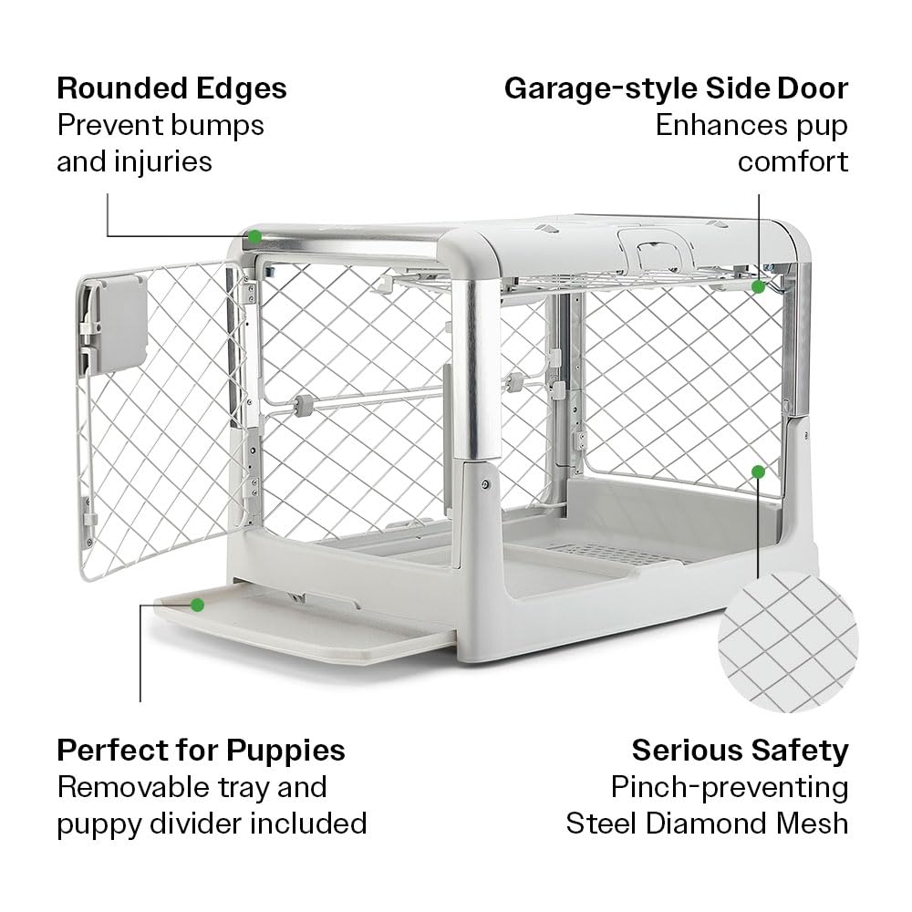 Diggs Revol Collapsible Dog Crate With Wheels - Premium Portable Dog Crate - Safe, Stylish, And Convenient Indoor Kennel (Ash, S
