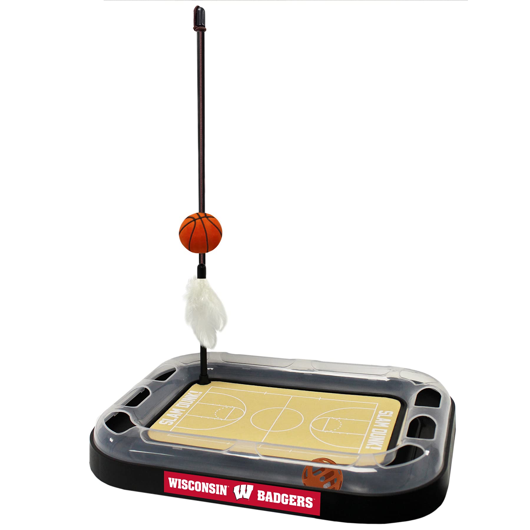 Ncaa Wisconsin Badgers Basketball Court Reversible Felt/Cardboard Cat Scratcher Toy With Interactive Cat Ball Bell Tracker - 6-I