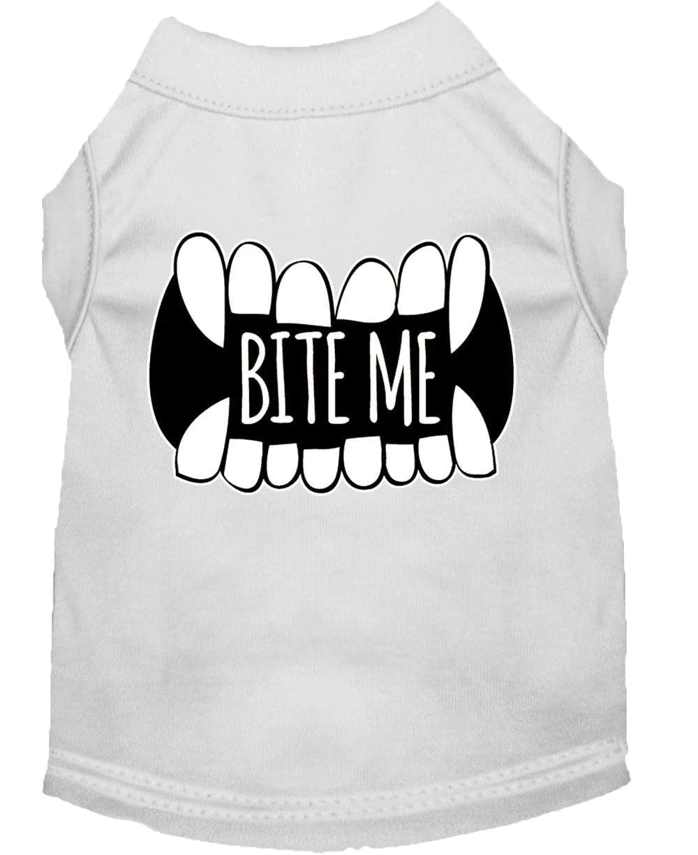 Bite Me Screen Print Dog Shirt White Sm 10