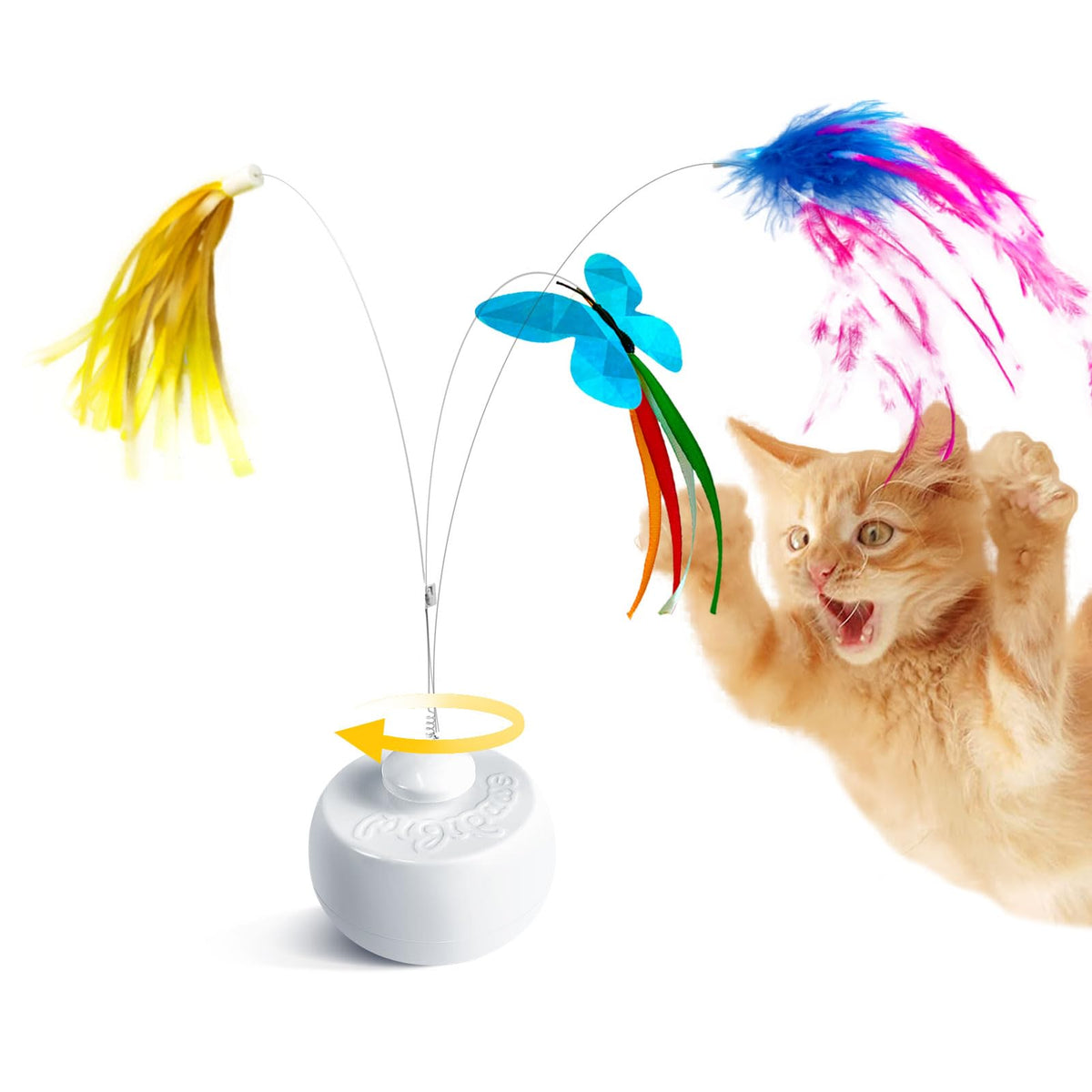 Migipaws Cat Toys Interactive Butterfly Feather Mice Spin With Smart Rolling Ball For Indoor Kittens Self Play Automatic Sensing
