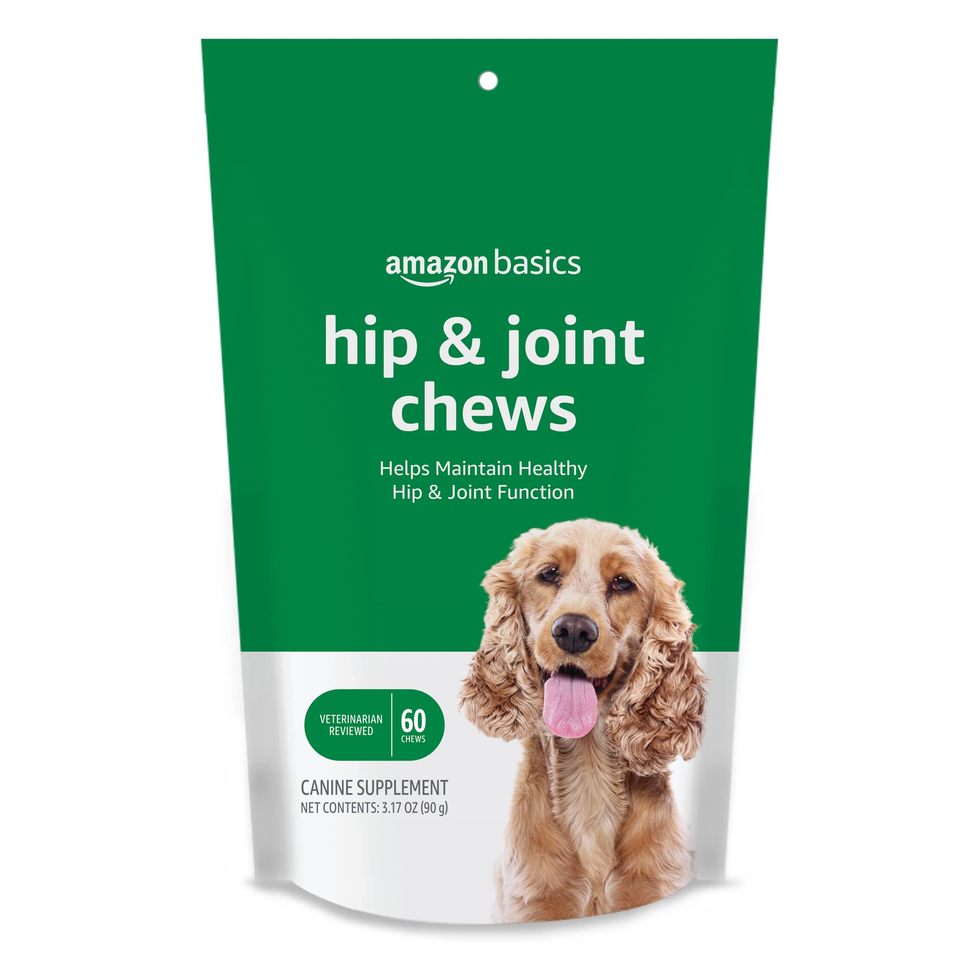 Amazon Basics Dog Hip & Joint Daily Supplement Chews with Glucosamine, MSM, and Vitamin C, Duck Flavored, 60 Count (Previously S
