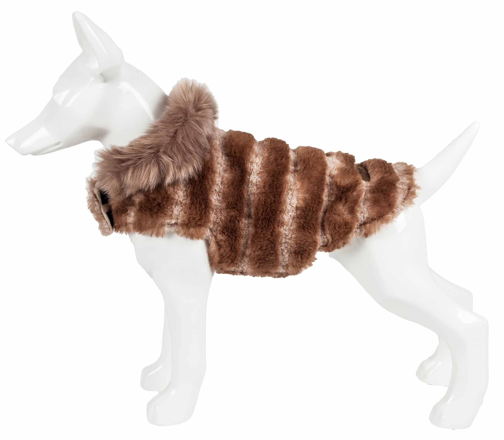 Pet Life ® Luxe 'Tira-Poochoo' Tiramisu Patterned Mink Fur Dog Coat - Dog Jacket with Hook-and-Loop Belly enclosures - Winter Dog Coats for Small Medium Large Dog Clothes