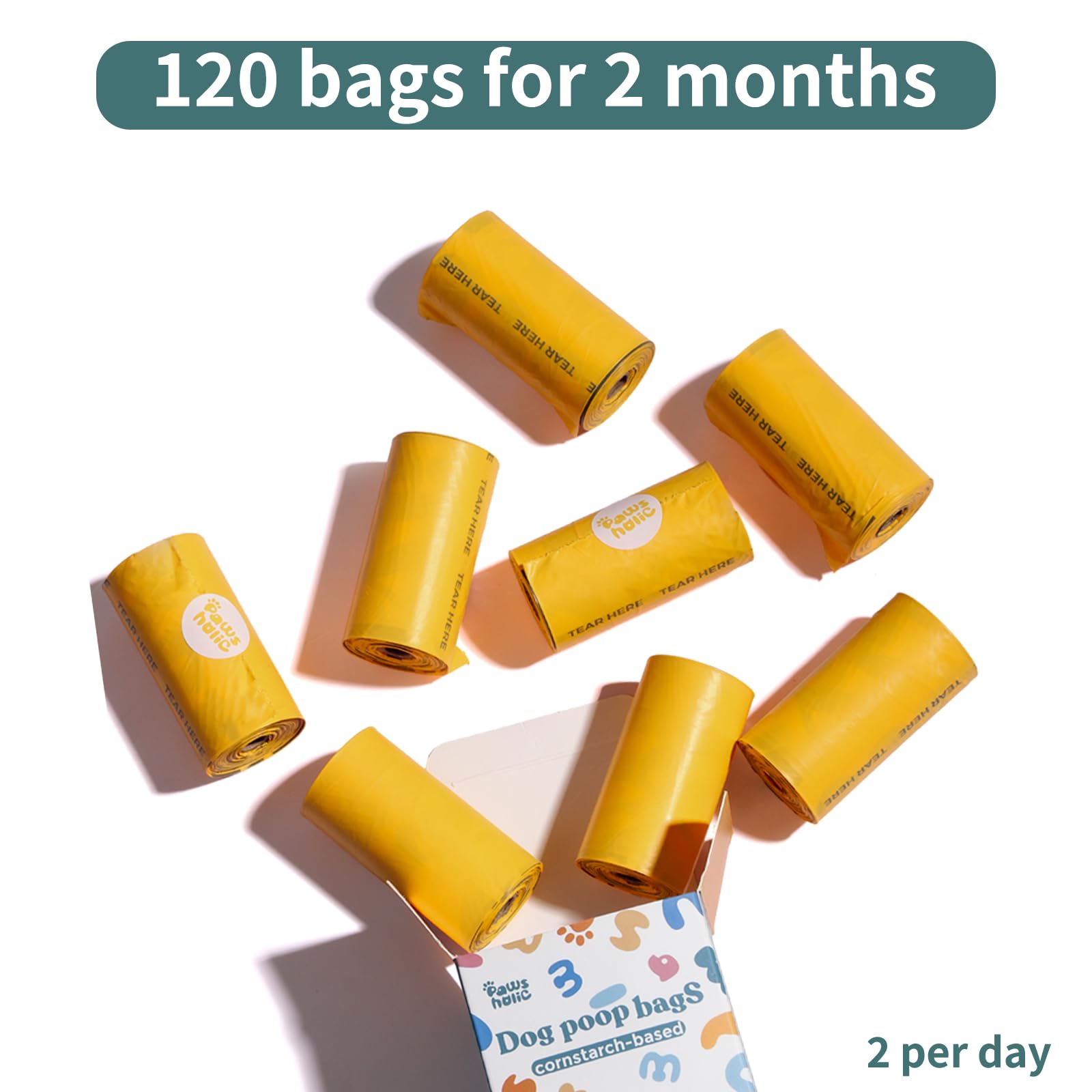 Dog Poop Bags Rolls Biodegradable Thickened Leak Proof Dog Waste Bags -120 Count 8 Rolls - Doggie Poop Bag For Small And Big Dog