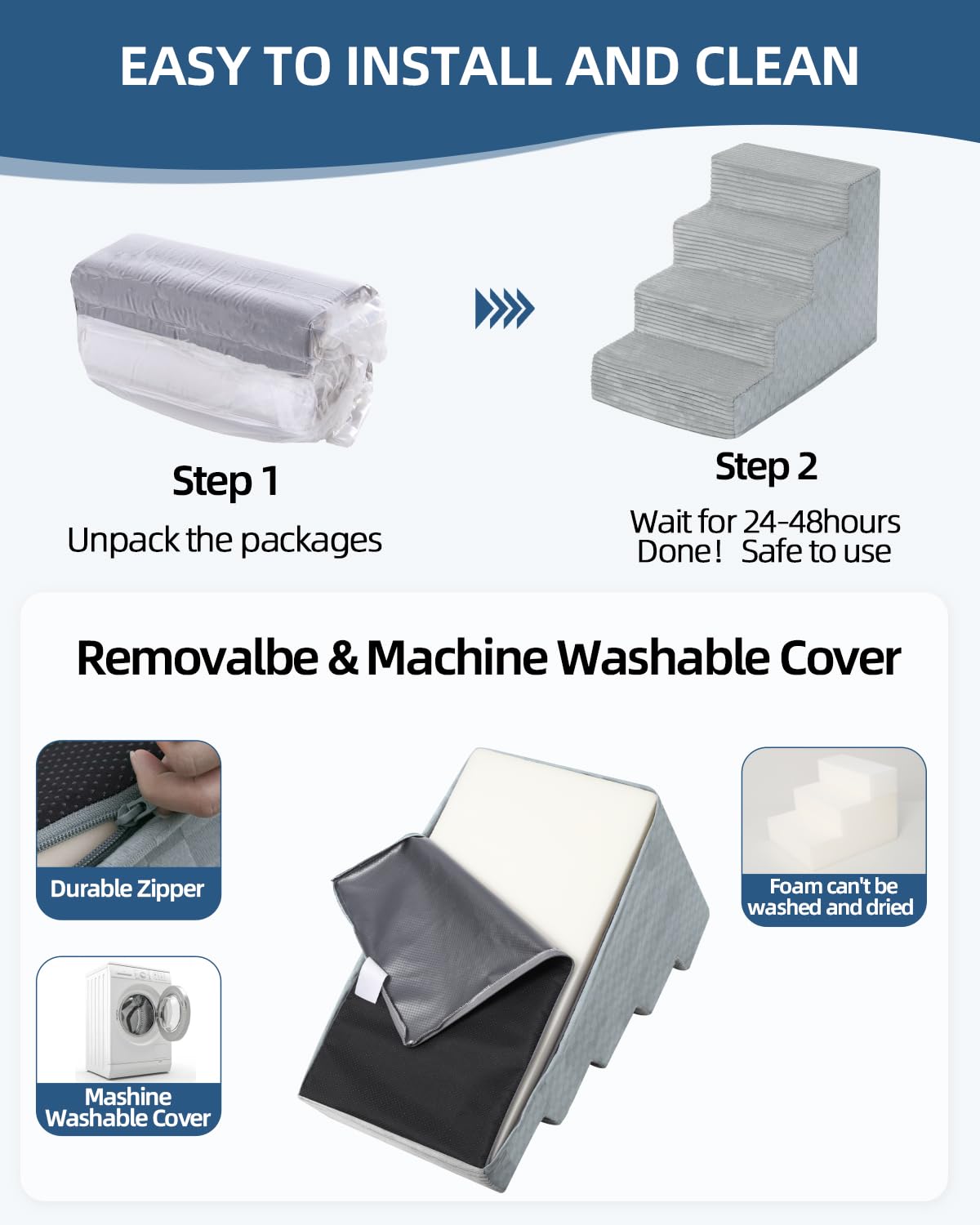 Vfrog Dog Stairs For Small Dogs,13'' H,3-Step Dog Steps For Bed And Couch With High Density Foam,Non-Slip Pet Steps For Doggy An