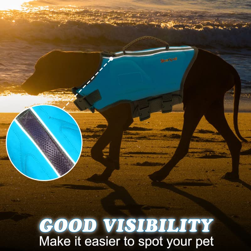 Sheripet Dog Life Jacket, Good Visibility Dog Life Vest For Swimming With Reflective Stripes And Rescue Handle, Pet Flotation Ve