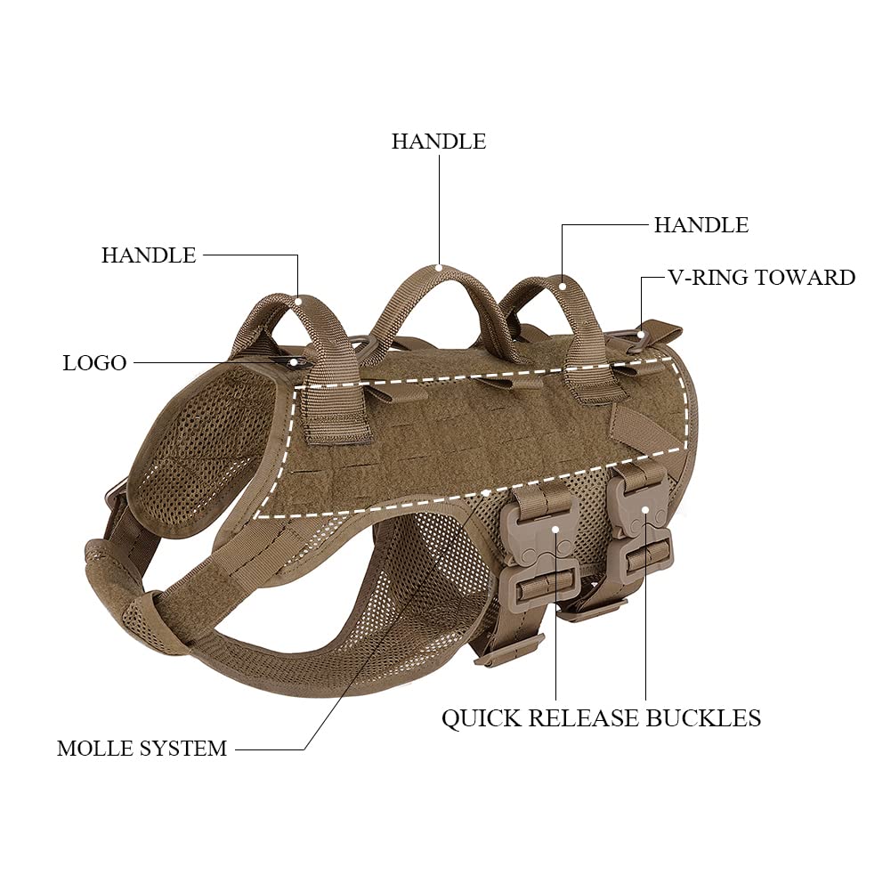 Petac Gear Tactical Dog Harness No Pull For Large Working Dogs Military Dogs Vest Police Service Training Dogs Molle Harnesses With Handle (Cb, L)