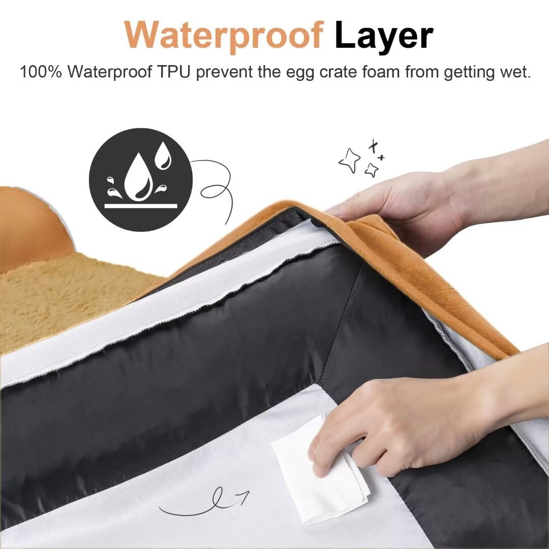 Large Dog Bed Orthopedic Washable: Jumbo Dog Bed Bolster Extra Large Dogs Egg Crate Foam Sofa Couch Waterproof Removable Cover - Orange