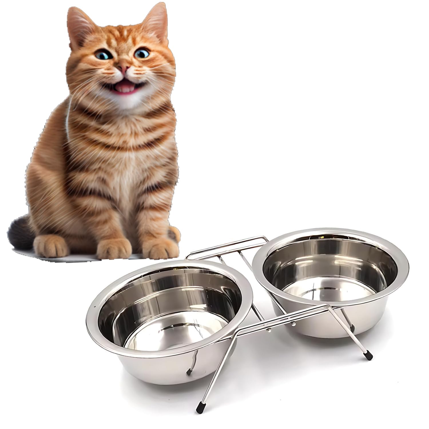Rvpaws Dog Bowl Double Dog Bowl Food Water Feeder Diner Dish Stainless Steel Anti Slip Removable Puppy Cat Food Water Pet Feedin