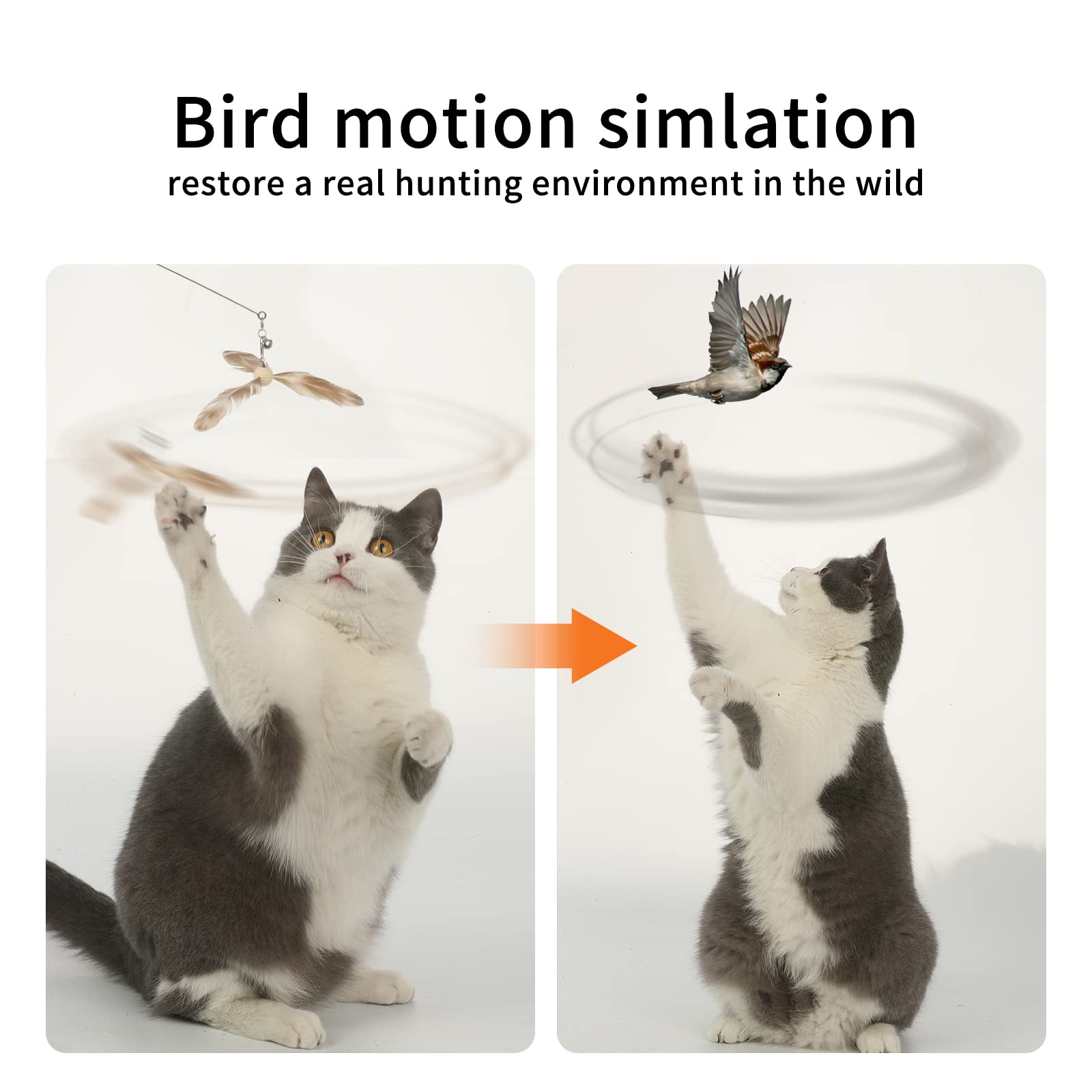 Fukumaru Cat Wand Toy, 35.5 Inch Cat Feather Propeller Toy With Bell, Steel Wire Cat Toy For Indoor Cats With 4Pcs Natural Feath