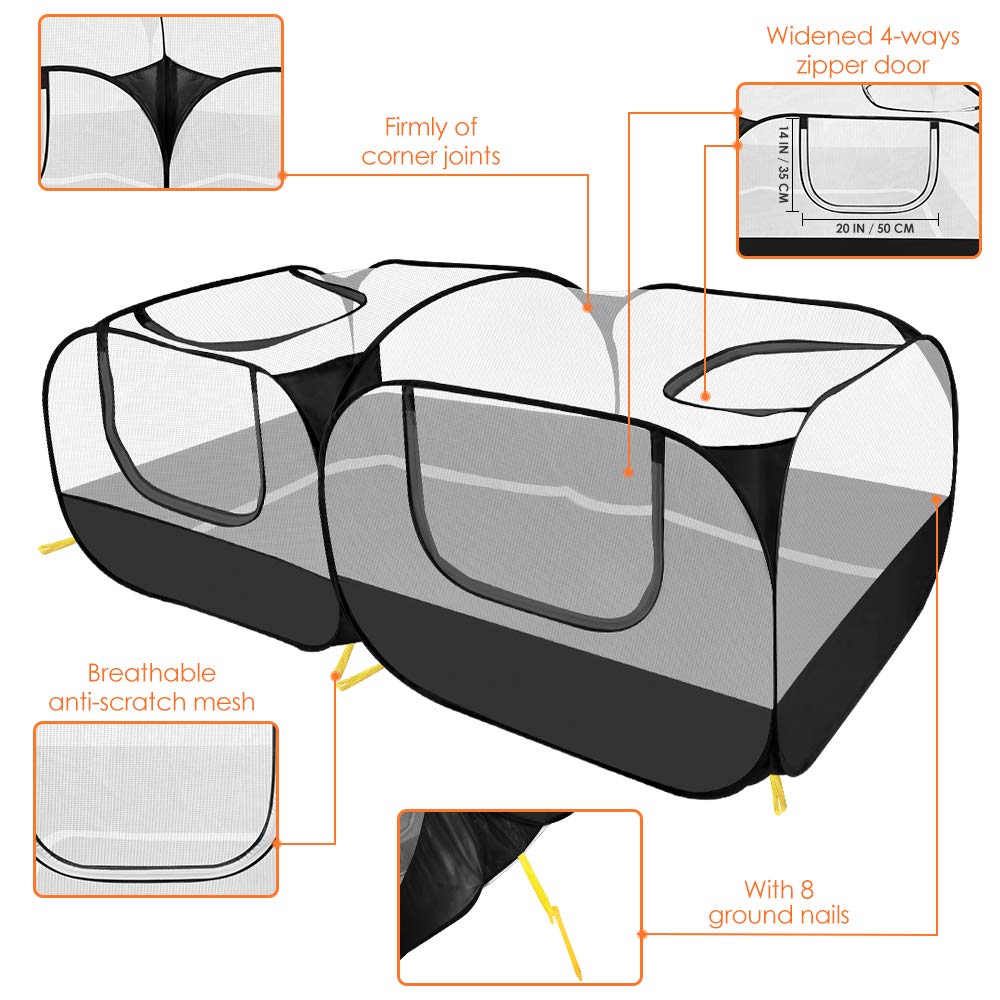 Slowton Small Animals Playpen, Portable Large Chicken Run Coop With Detachable Bottom Breathable Transparent Mesh Walls, Foldable Pet Enclosure For Puppy Kitten Rabbits Indoor Outdoor