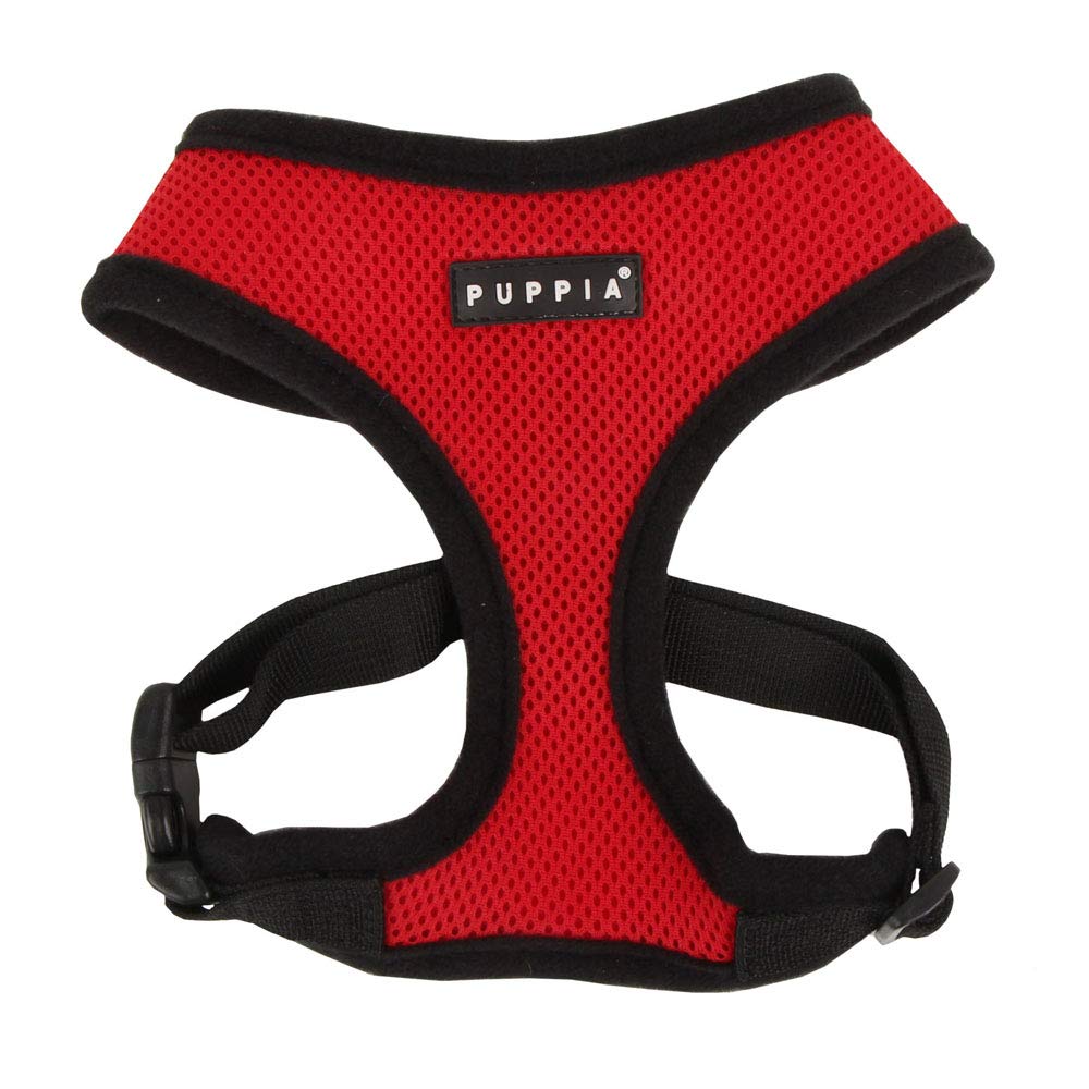 Puppia Soft Dog Harness No Choke Over-The-Head Triple Layered Breathable Mesh Adjustable Chest Belt And Quick-Release Buckle, Red, X-Small