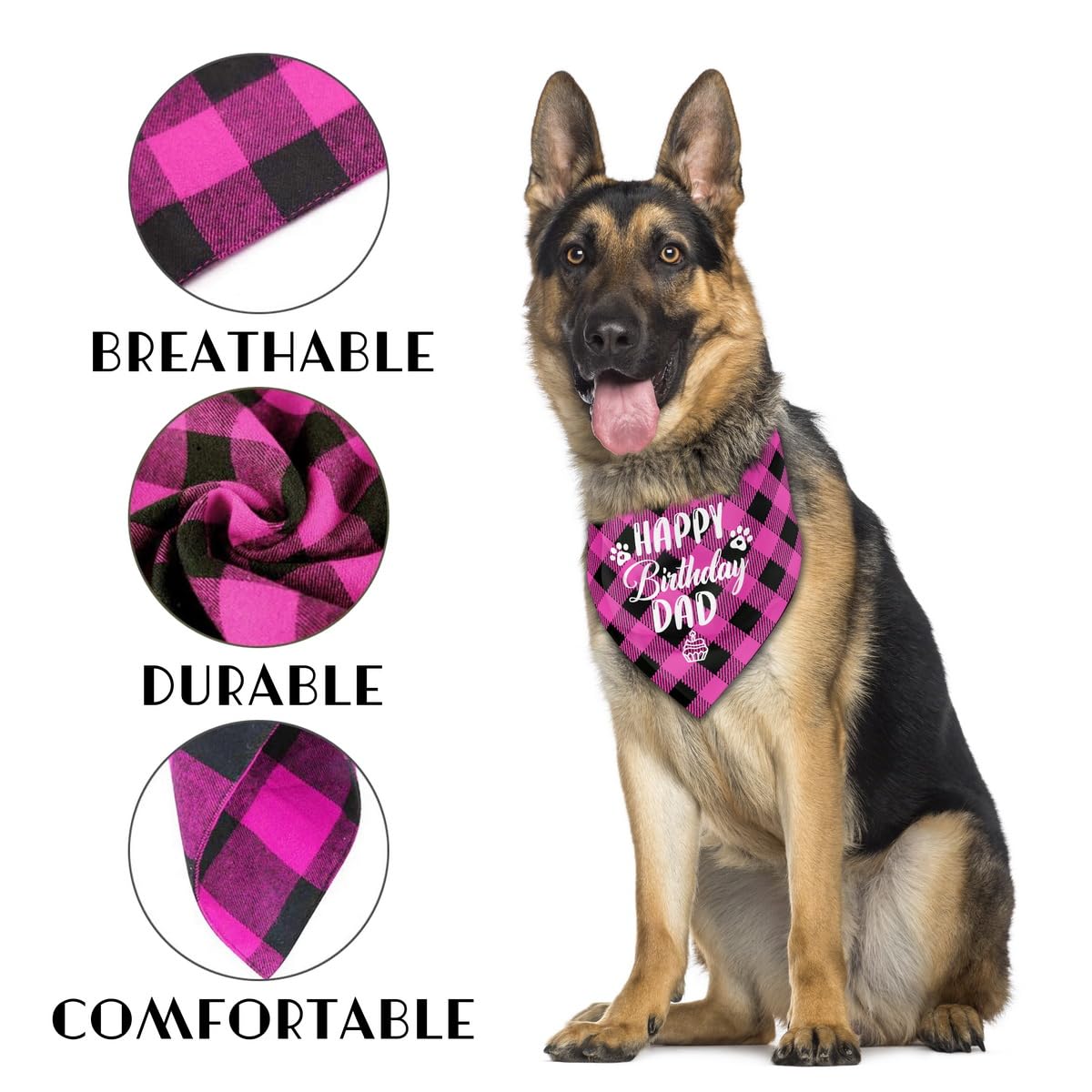 K28 Dog Bandana - Happy Birthday Dad Plaid Dog Scarf Accessory, Pet Scarf Gift For Dad'S Birthday Party