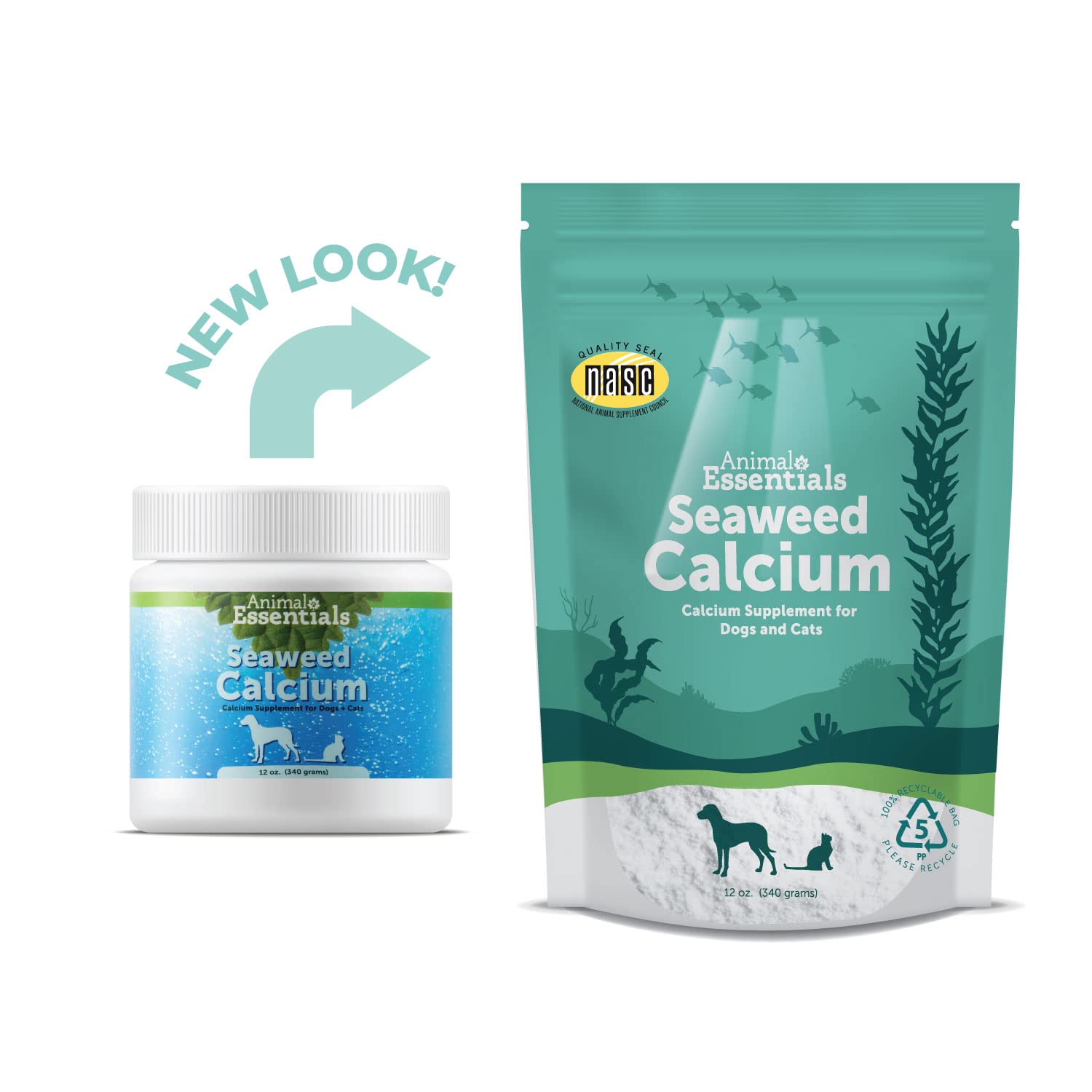 Animal Essentials Seaweed Calcium Supplement for Dogs & Cats, 12 oz (2-Pack), Multi-colored
