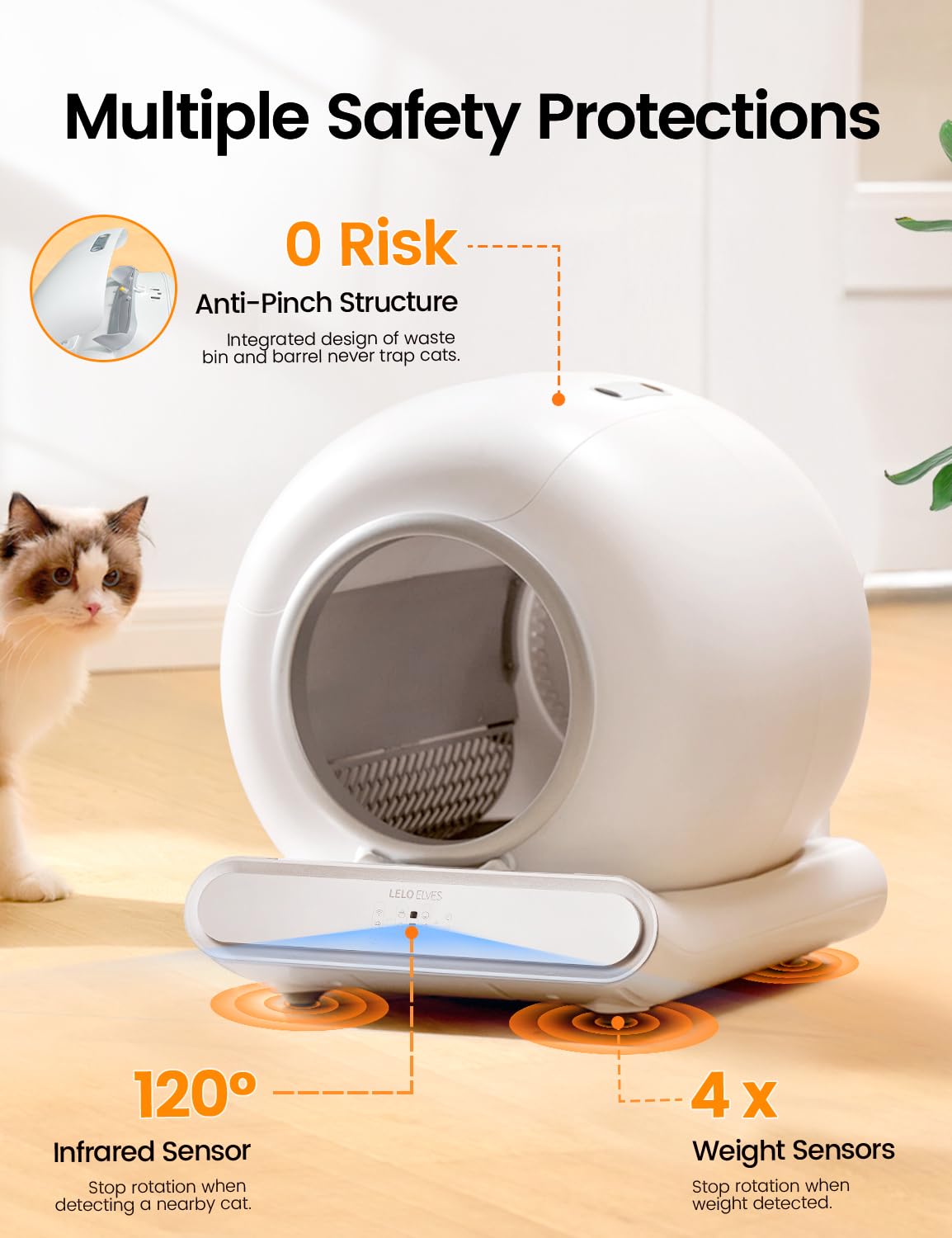 Self Cleaning Cat Litter Box, Ultra-Safe Protection Automatic Cat Litter Box, App Control/Lower Entry/Large Capacity With 3 Roll