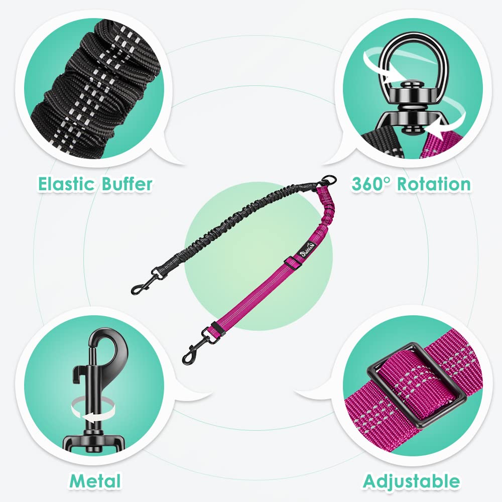 Autowt Two Dog Lead, 2 In 1 Upgraded Double Dog Leash Attachment Combine Adjustable Strap And Shock Absorbing Bungee No Tangle D