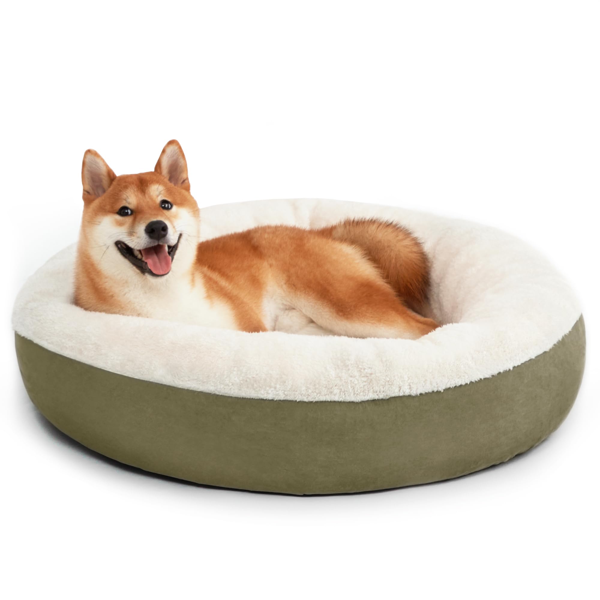 Love'S Cabin Round Donut Cat And Dog Cushion Bed, 30In Pet Bed For Medium Or Large Dogs, Anti-Slip & Water-Resistant Bottom, Soft Durable Fabric Pet Beds, Washable Calming Cat & Dog Bed Olive Green