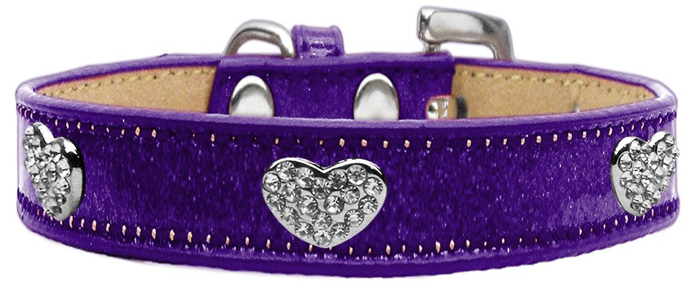 Dog, Puppy & Pet Ice Cream Collar, &quot;Clear Crystal Heart&quot; Purple 18
