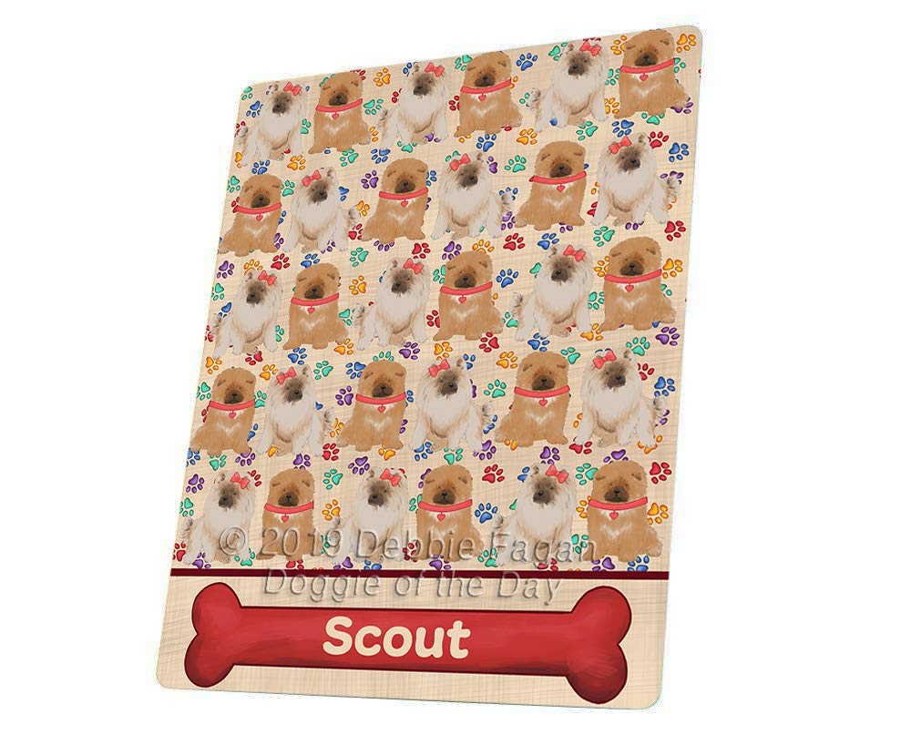 Rainbow Paw Print Chow Chow Dogs Blanket  Multicolor Fluffy Warm Soft Fleece, Sherpa & Tasseled Woven Durable Blanket for Bed B