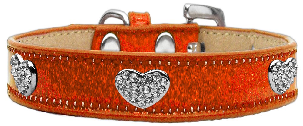 Mirage Pet Product Crystal Heart Dog Collar Orange Ice Cream Size 20