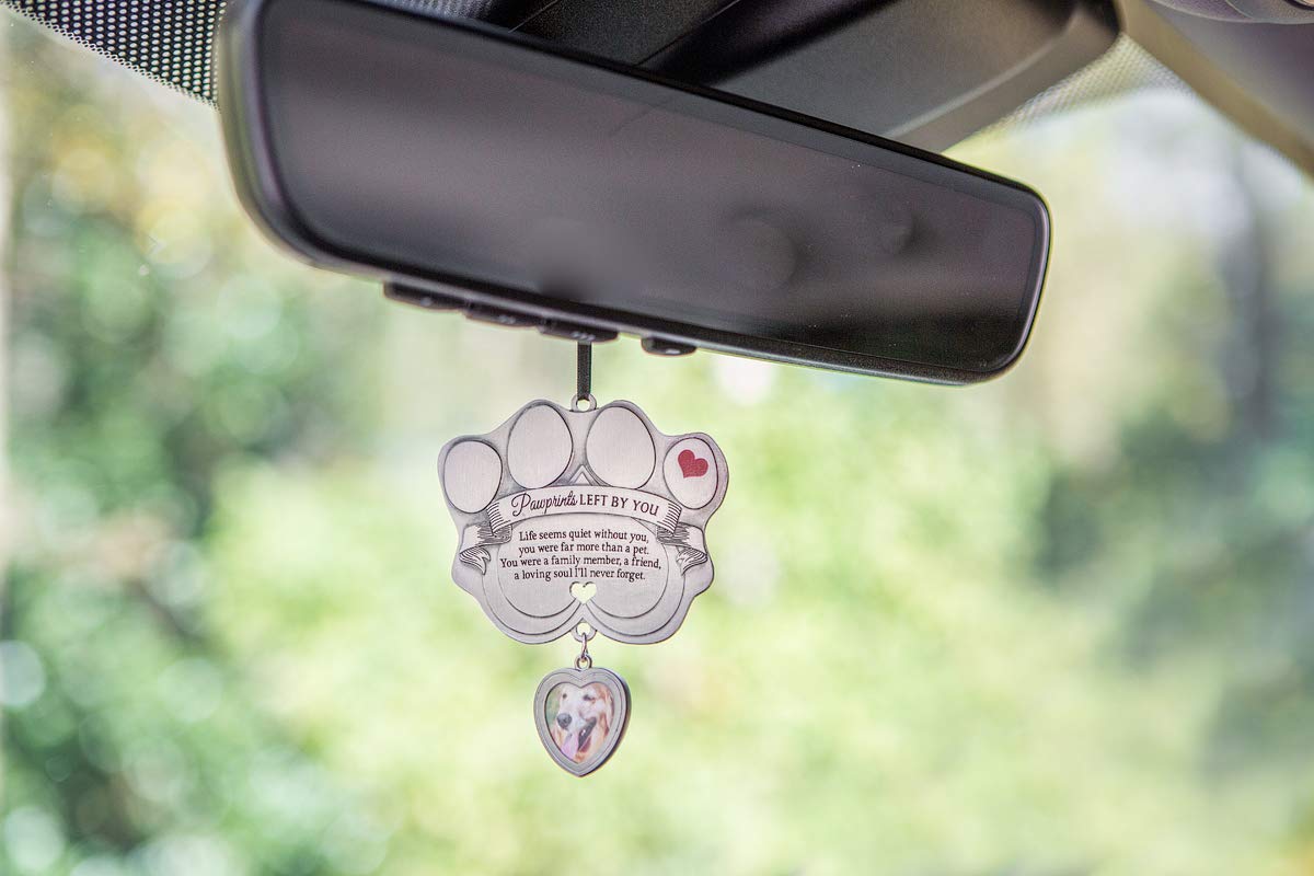 Pet Memorial Ornament - 3' Metal Casted Paw Print Design Ornament With Photo Charm - Beautiful Remembrance Gift For A Grieving Pet Owner - Includes Pawprints Left By You Poem Card
