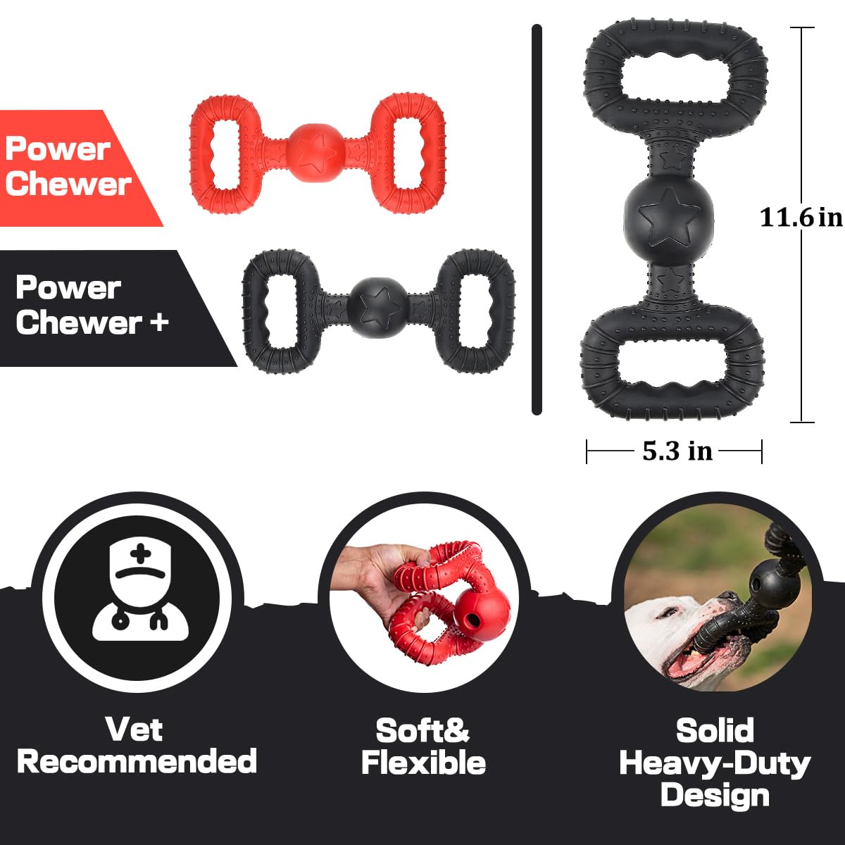 BiteKing Natural Rubber Dog Toys for Medium Aggressive Chewers - Lifetime Replacement - Tough Tug War Dog Toy for Medium Dogs To