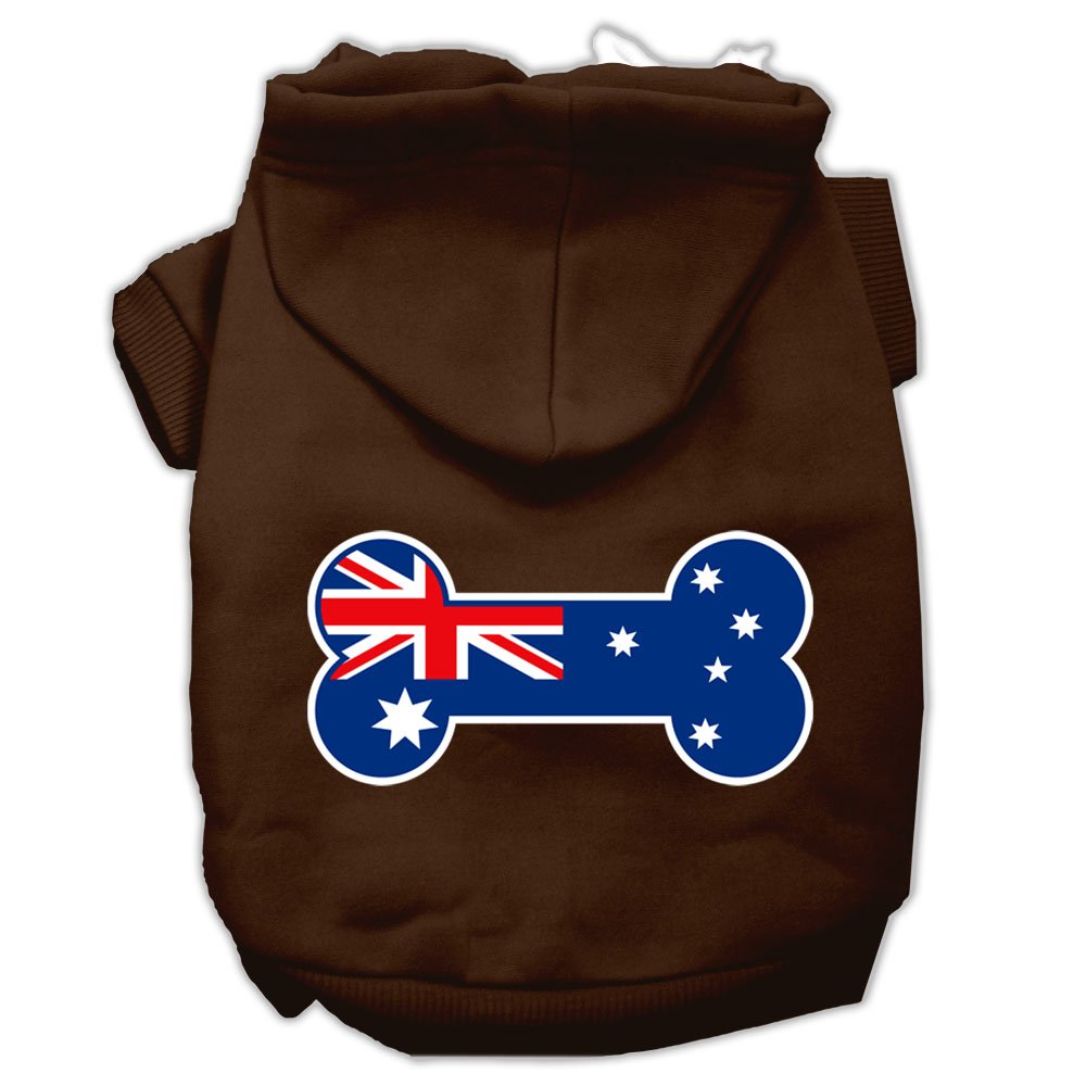 Pet Dog & Cat Hoodie Screen Printed, 'Bone Shaped Australian Flag' Brown Lg (10-14 Lbs.)