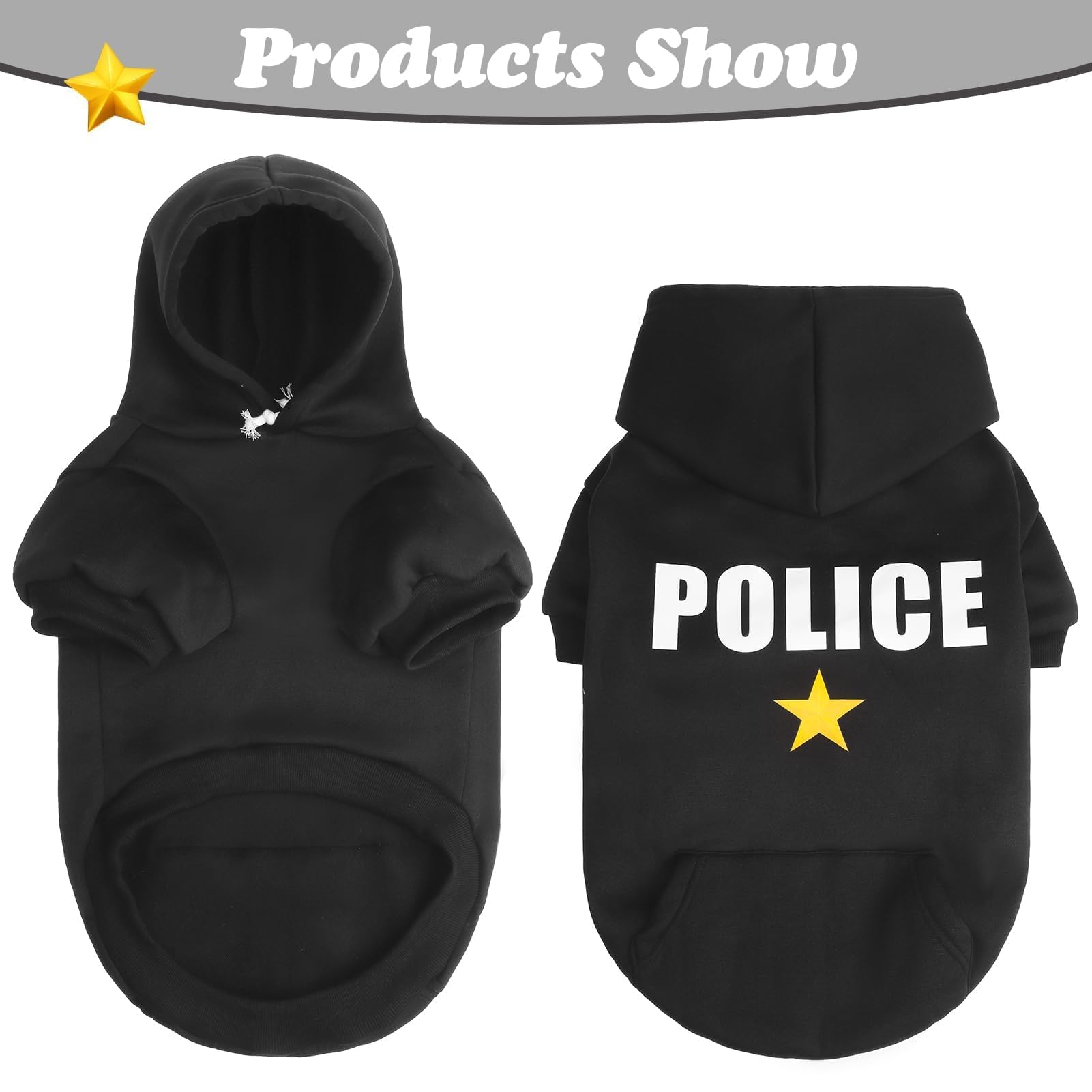 Bingpet Police Dog Hoodies Puppy Sweater Cold Weather Dog Coats Soft Brushed Fleece Pet Clothes Hooded Sweatshirt For Dog Cat