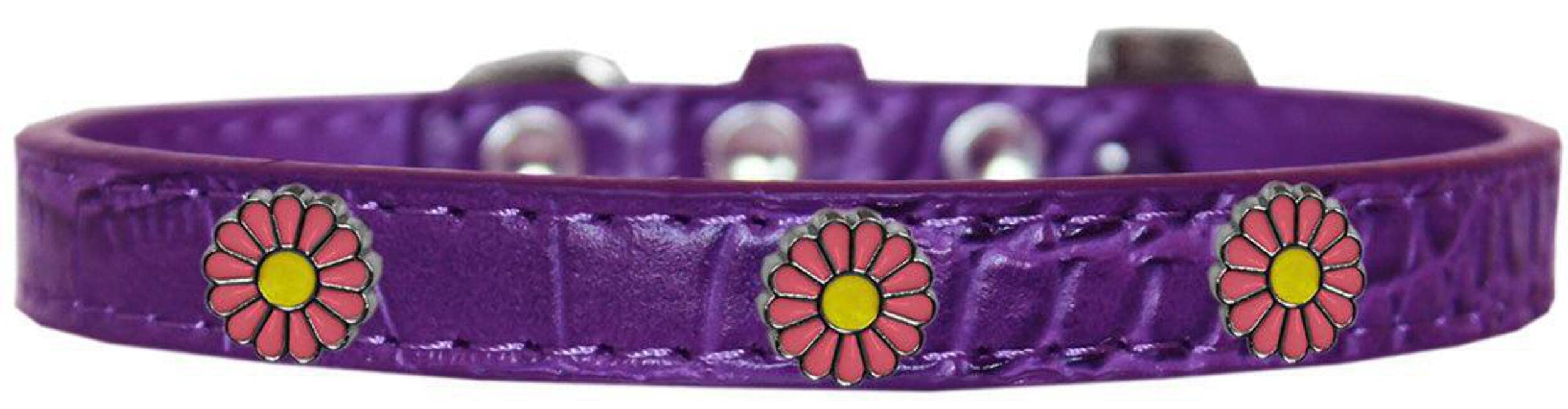 Dog, Puppy & Pet Designer Croc Widget Collar, &quot;Pink Daisies&quot; Copper 20