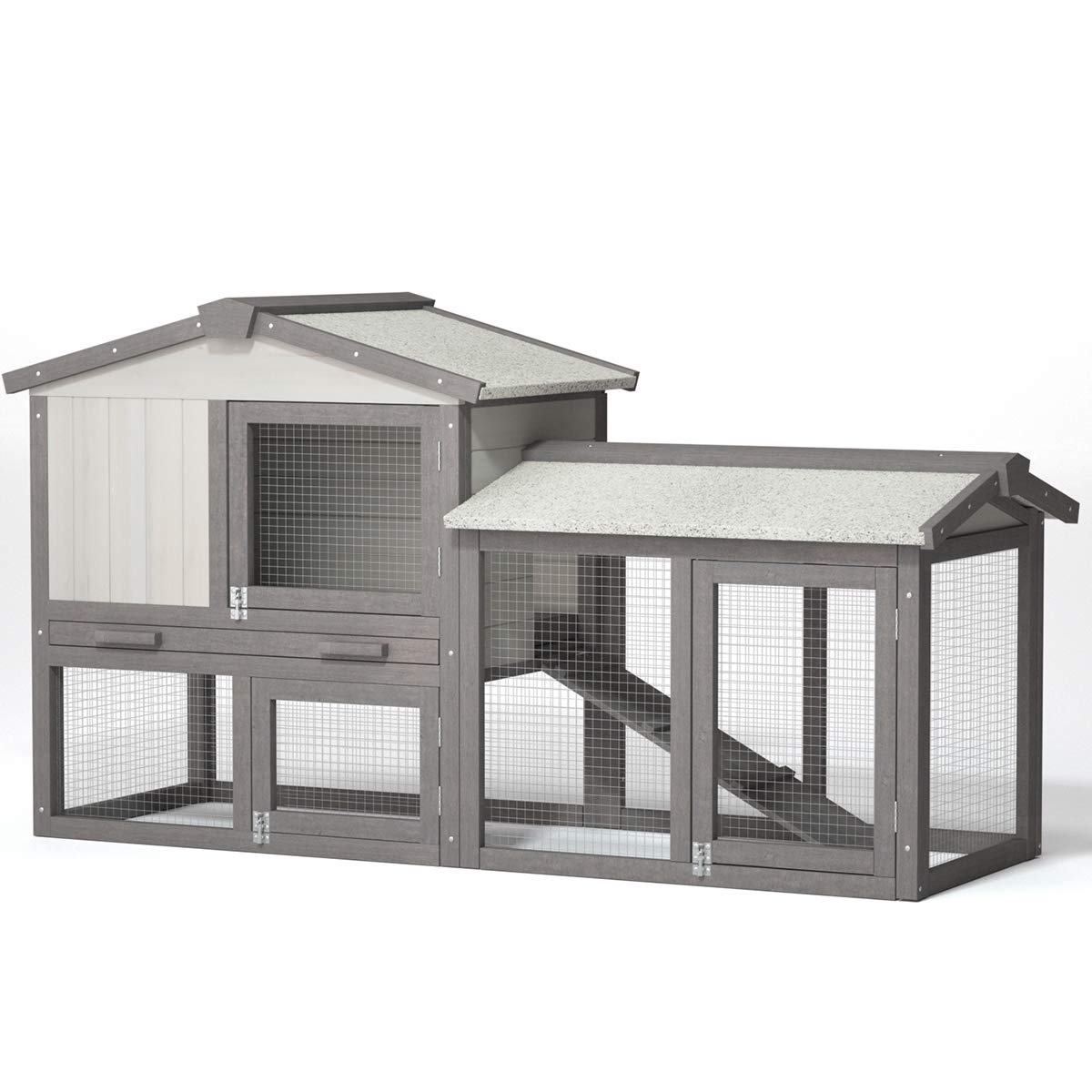 Tangkula Large Chicken Coop, 58 Wooden Hen House Outdoor Backyard Garden Bunny Rabbit Hutch with Ventilation Door, Removable Tra
