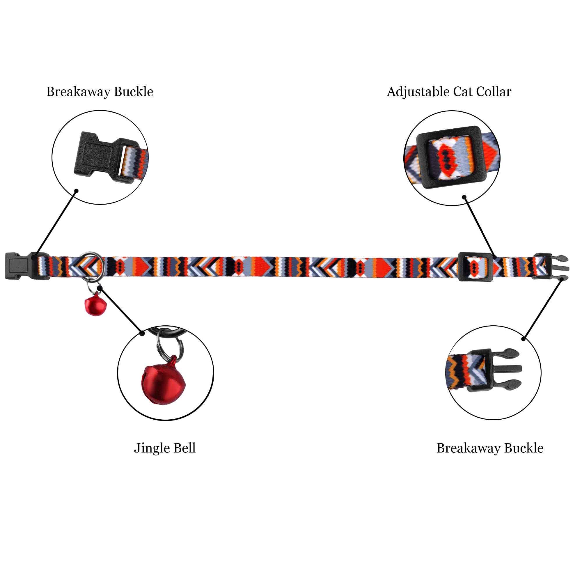 Breakaway Cat Collar With Bell - 2 Pack Safety Tribal Pattern Geometric Aztec Print Collars For Cats Kitten (Tribal + Geometric)