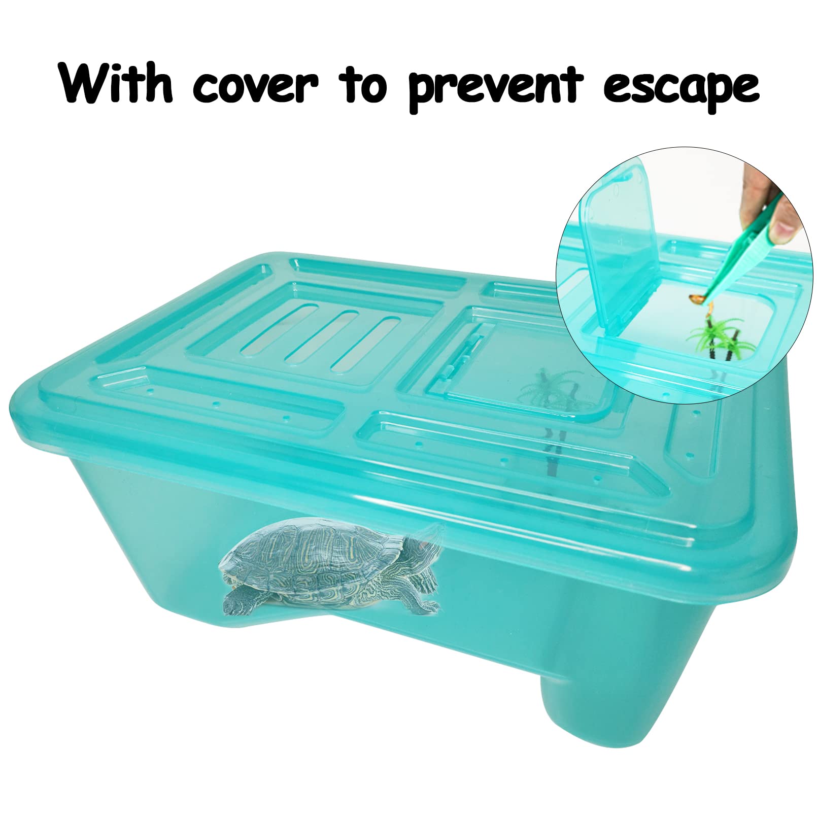 Fhiny Turtle Tank With Lid, Plastic Reptile Terrarium Turtle Breeding Box With Basking Platform Tortoise Aquarium For Crayfish H