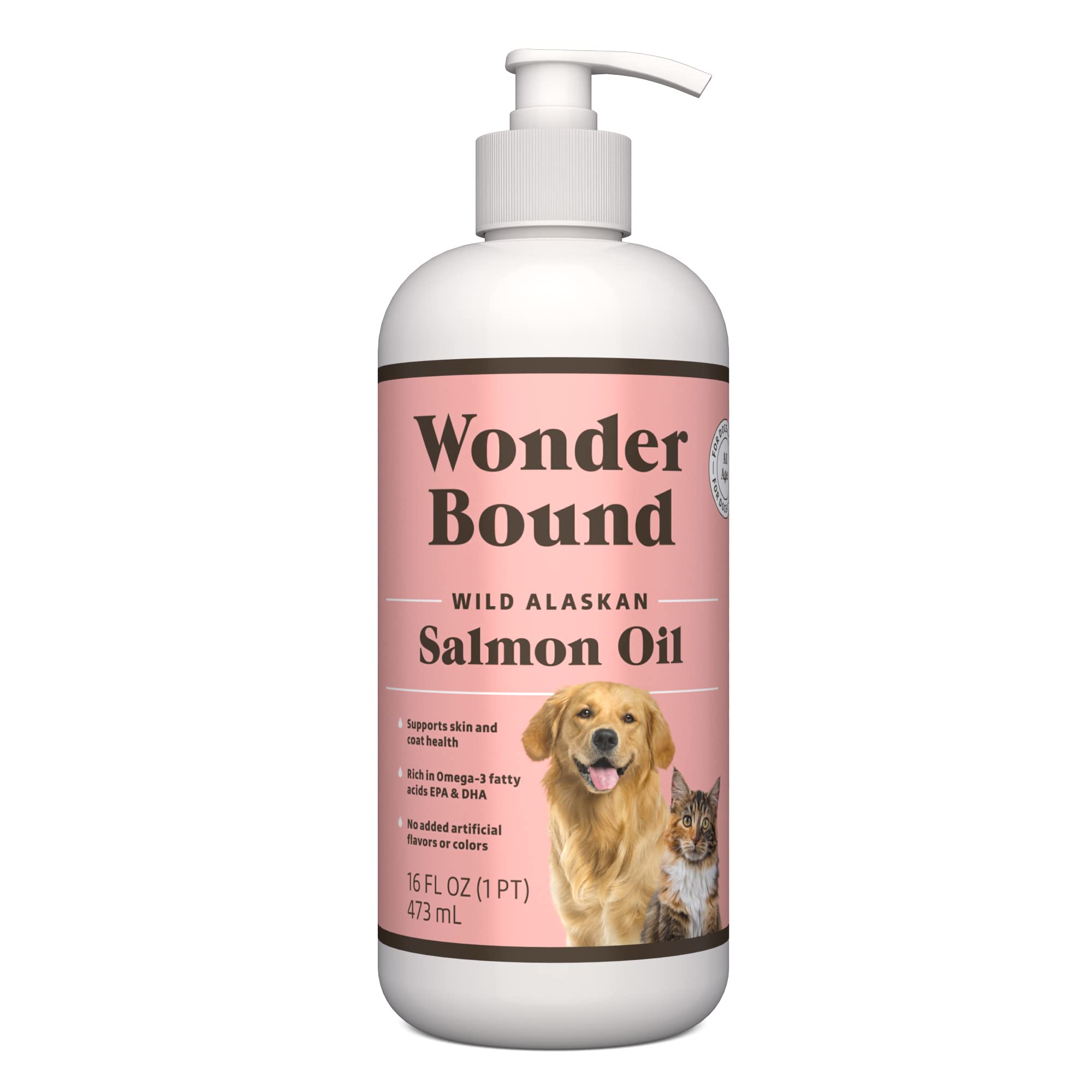 Amazon Brand - Wonder Bound Wild Alaskan Salmon Oil - Skin and Coat Support, Omega 3 Supplement for Dog and Cat , 16 fl oz
