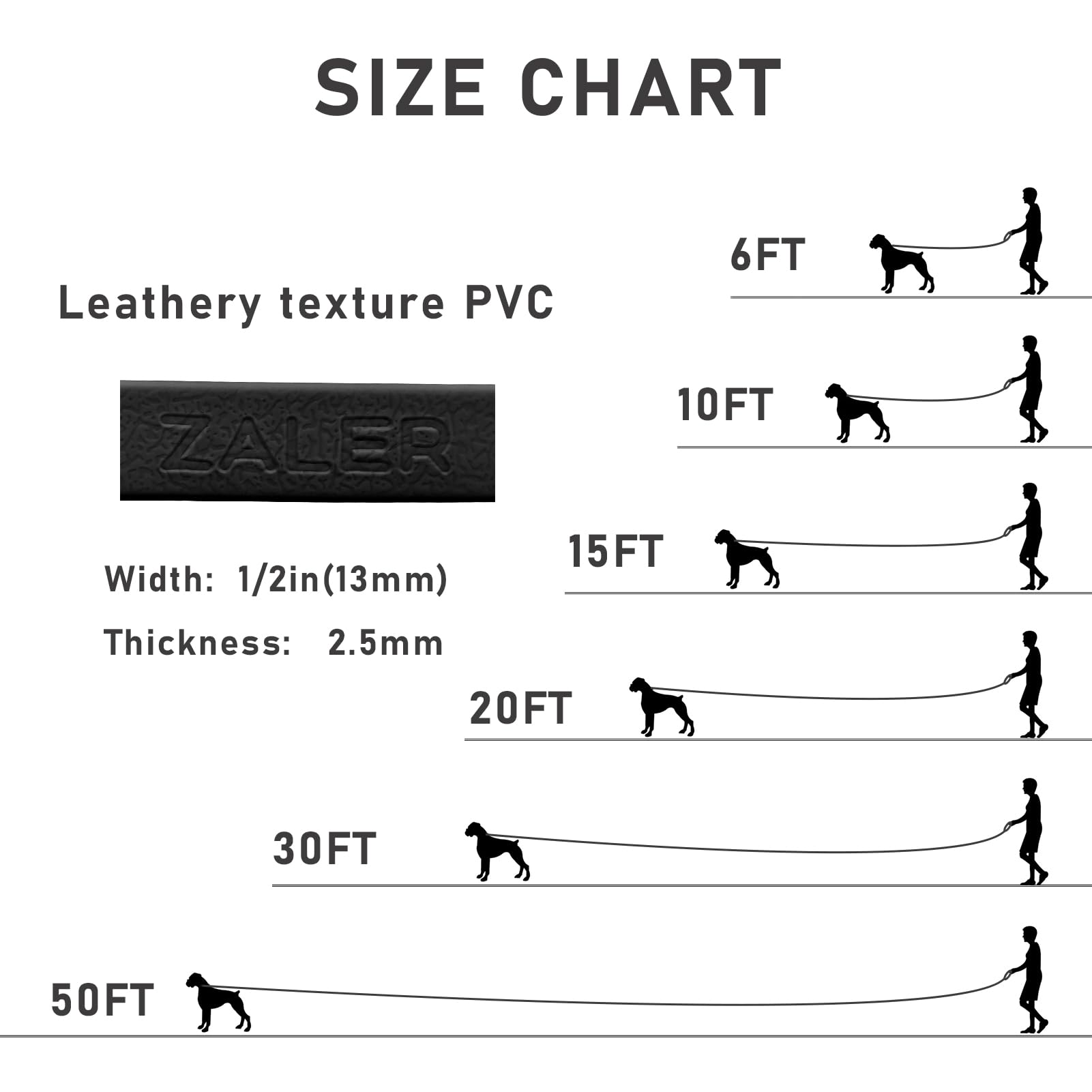 ZALER Long Dog Leash Waterproof Training Leashes 50ft 30ft 20ft 15ft 10ft 6ft, Odor Proof Recall Long Line Lead with Aviation Al