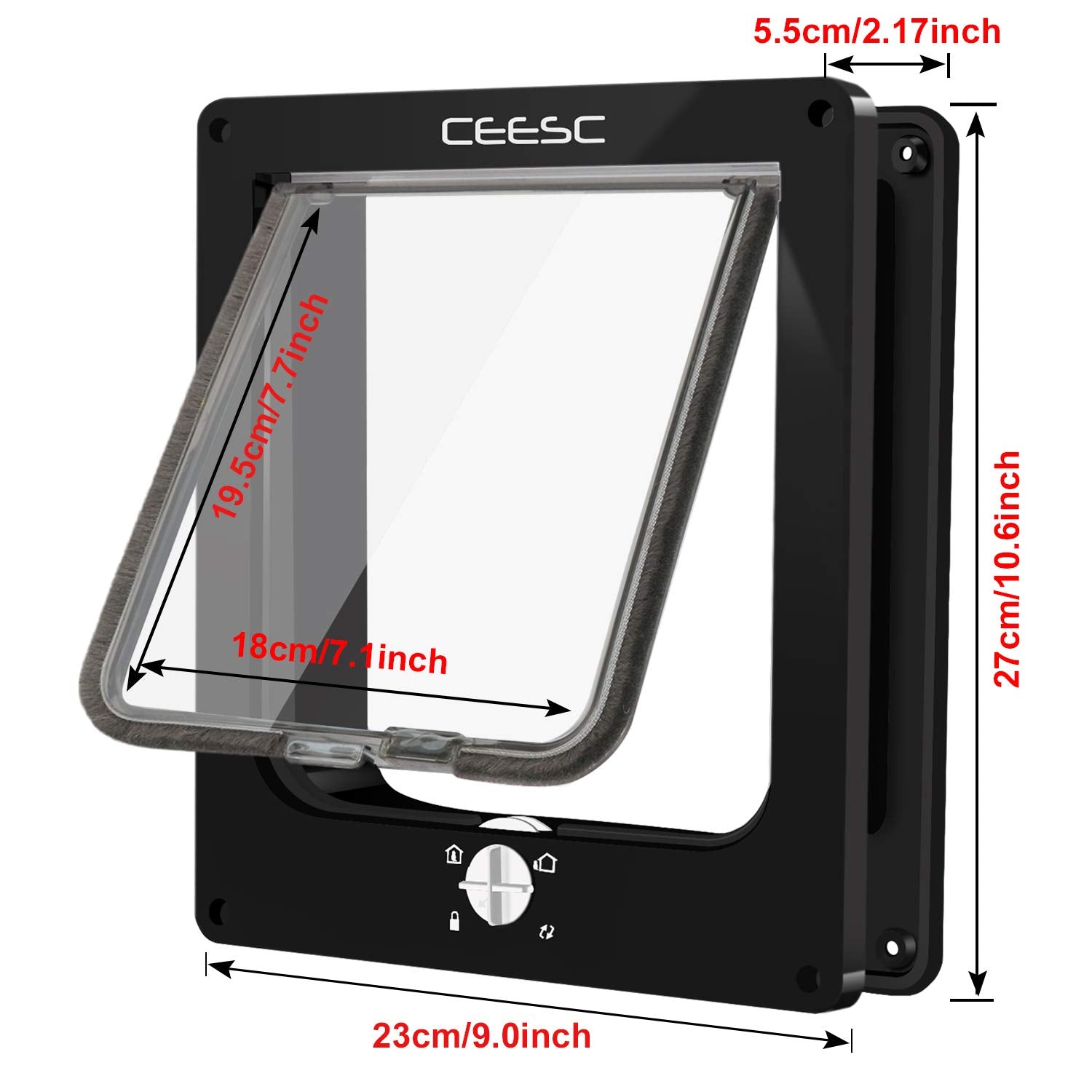 Ceesc Large Cat Doors, Magnetic Pet Door With 4 - Way Rotary Lock For Cats, Kitties And Kittens, Upgraded Version (Large, Black)
