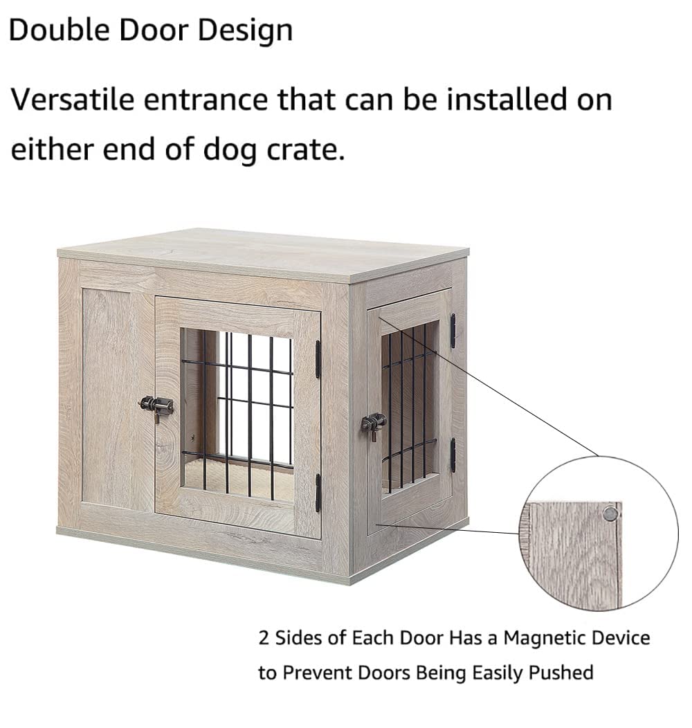 Unipaws Furniture Style Dog Crate For Small Dogs, Cats, Min Pigs, Rabbit, Indoor Aesthetic Puppy Kennel, Modern Decorative Wood Wire Pet House Dog Cage, Pretty Cute End Side Table Nightstand, Grey