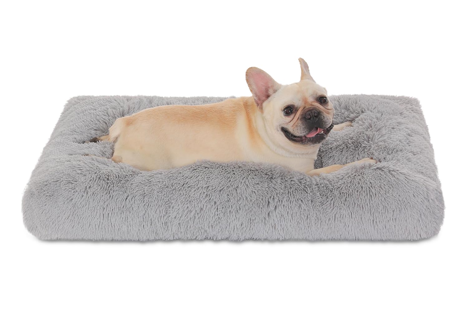 Bedfolks Waterproof Dog Crate Pad, Plush Dog Kennel Bed - Faux Fur, Washable - 35''X23'', Solid Light Grey