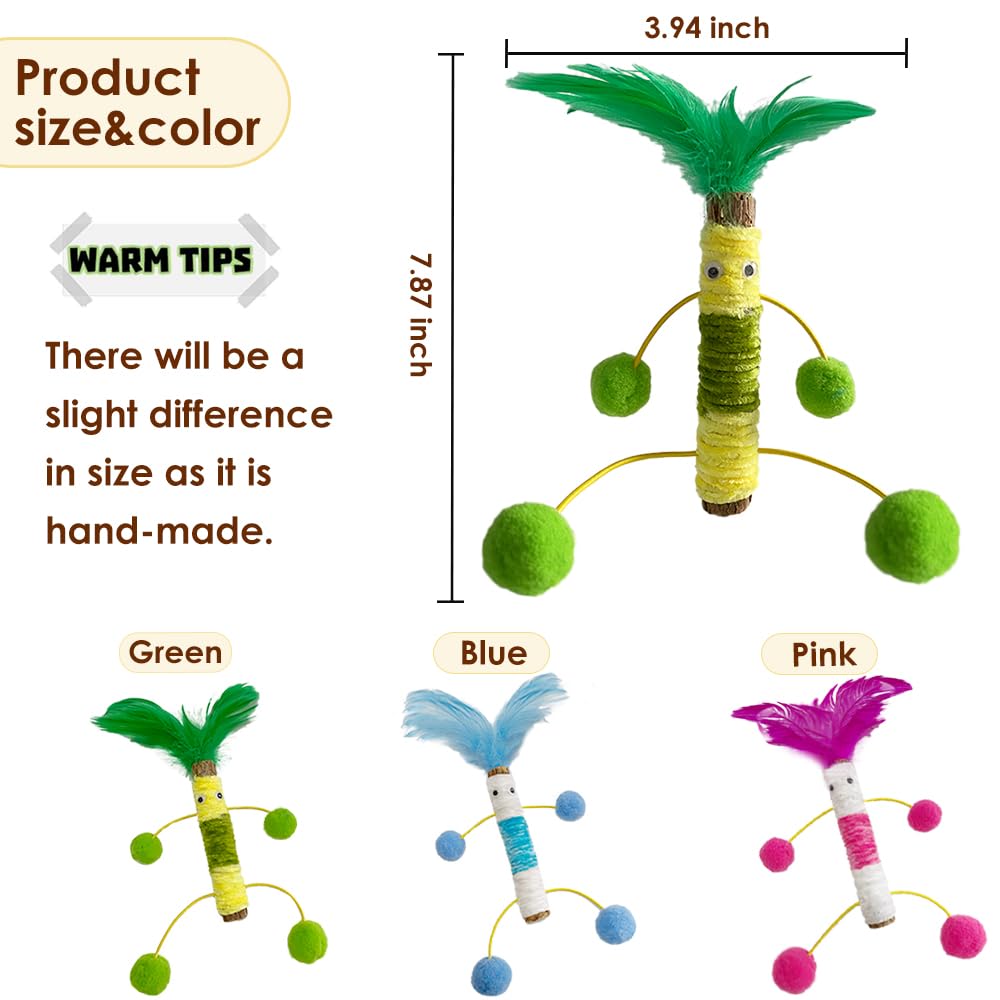 3 Pack Silvervine Sticks For Cats With Feather And Plush Ball,Creative Toy To Kill Time And Keep Fit Interactive ,Dental Toy For